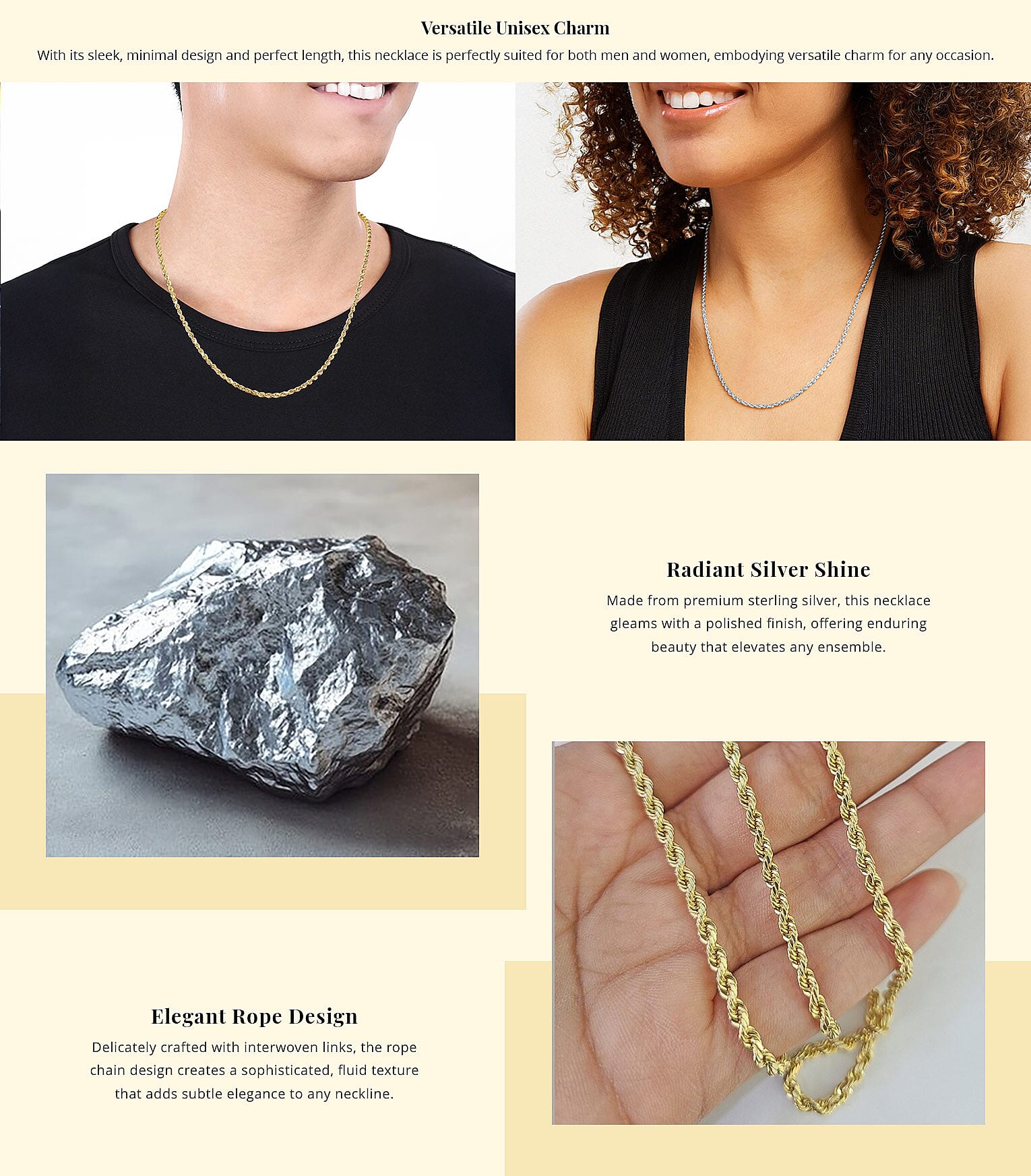 Sterling Silver 1.5mm Rope Chain Necklace 20 Inches Banner