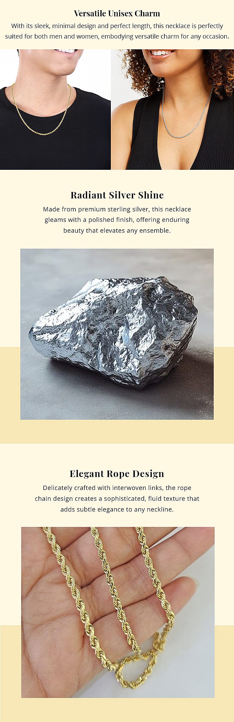 Sterling Silver 1.5mm Rope Chain Necklace 20 Inches Banner