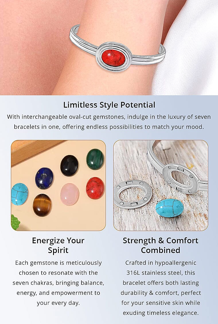 Seven Chakra Multi Gemstone 59.50 ctw Bangle Bracelet in Stainless Steel Banner