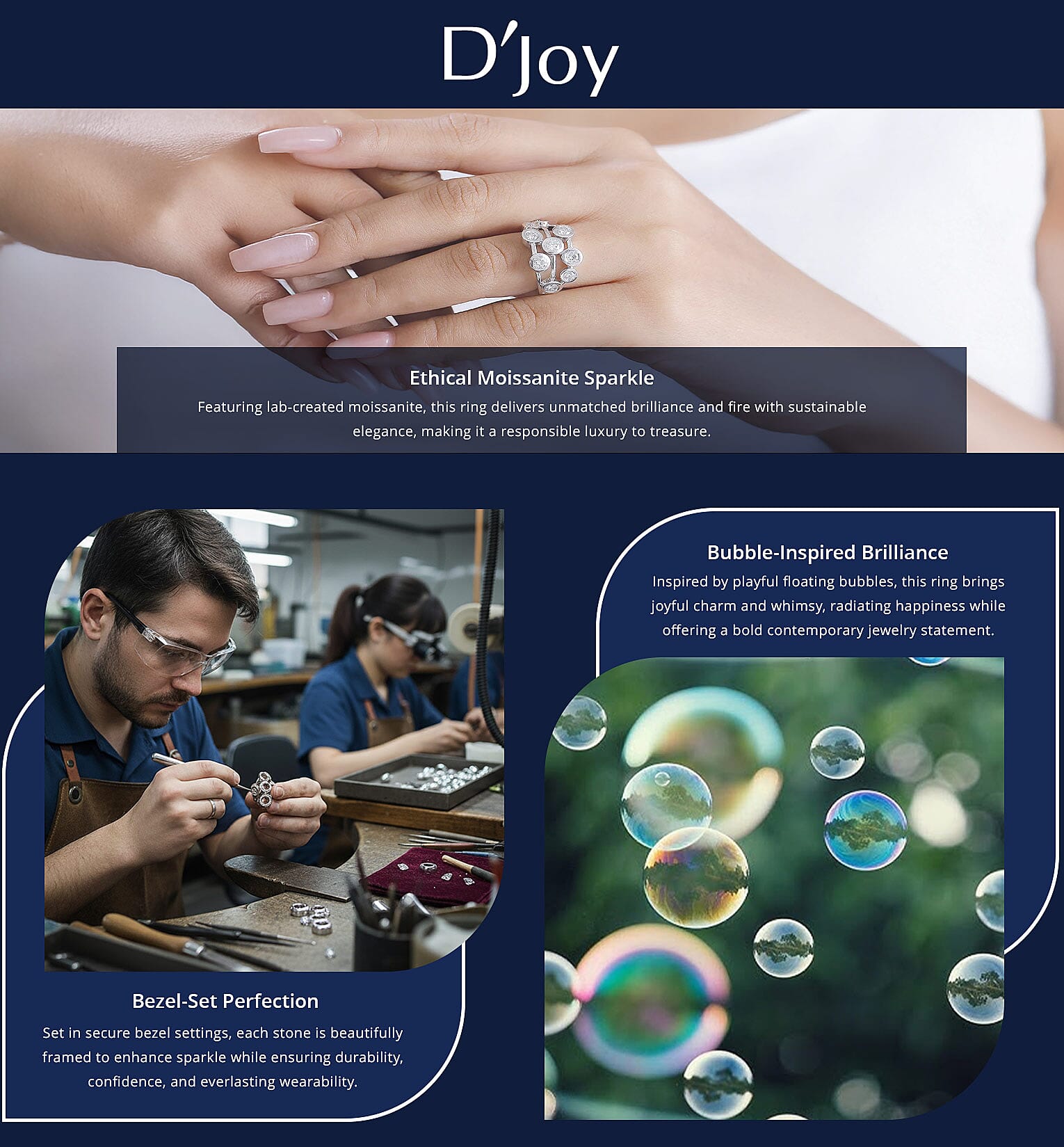 D'Joy Moissanite 1.50 ctw Bubbles Ring in Rhodium Over Sterling Silver Banner