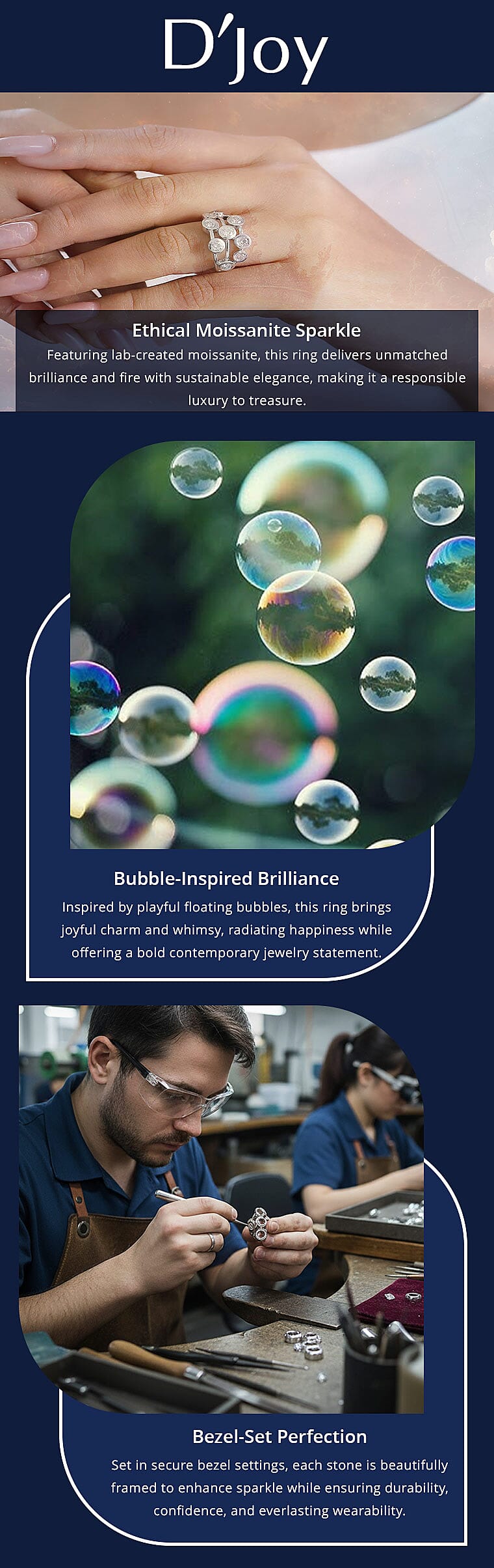 D'Joy Moissanite 1.50 ctw Bubbles Ring in Rhodium Over Sterling Silver Banner