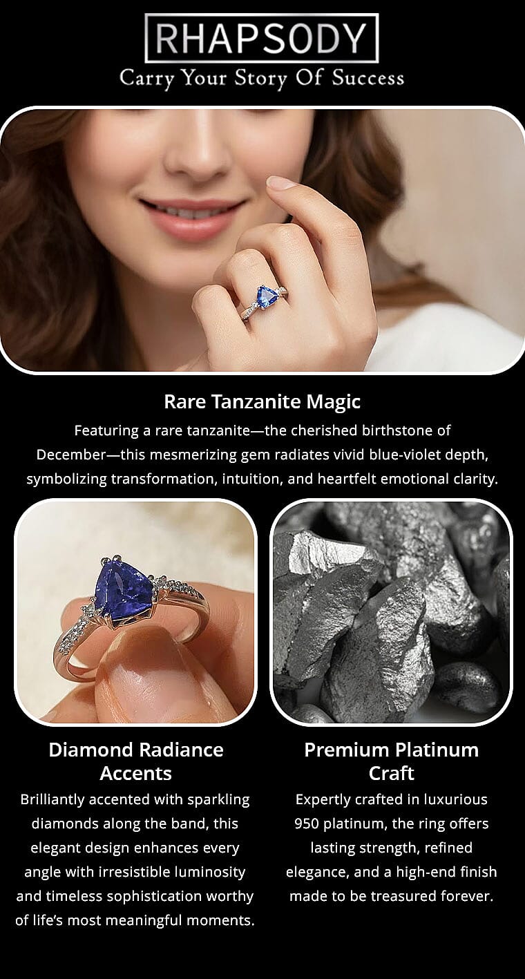 Certified & Appraised Rhapsody AAAA Tanzanite and E-F VS Diamond 1.35 ctw Ring in 950 Platinum 5 Grams Banner