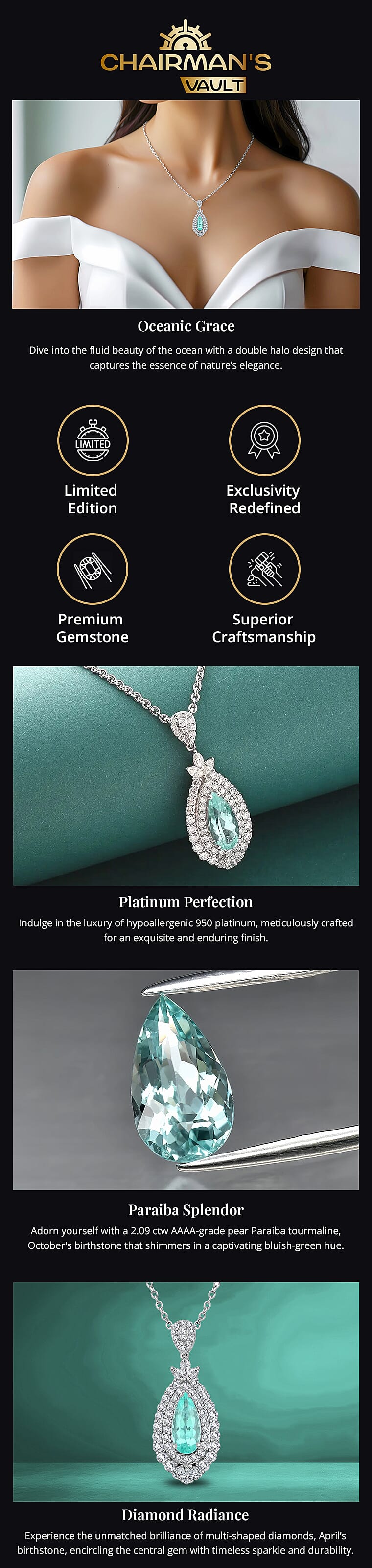Chairman Vault Collection 950 Platinum AAAA Paraiba Tourmaline and Diamond RingBanner