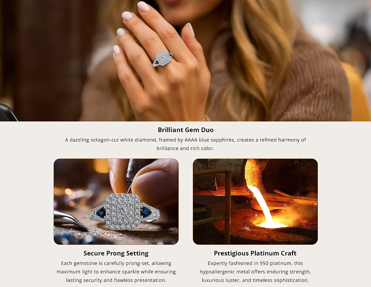 Modani White Diamond (F G VVS) and AAAA Blue Sapphire 1.50 ctw Ring in 950 Platinum 5.80 Grams Banner