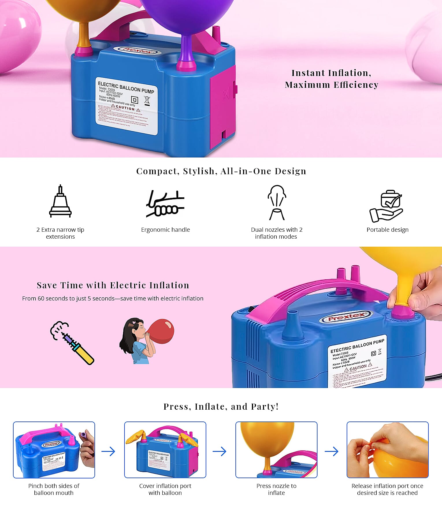 Closeout Prextex Electric Balloon Pump Inflator Banner