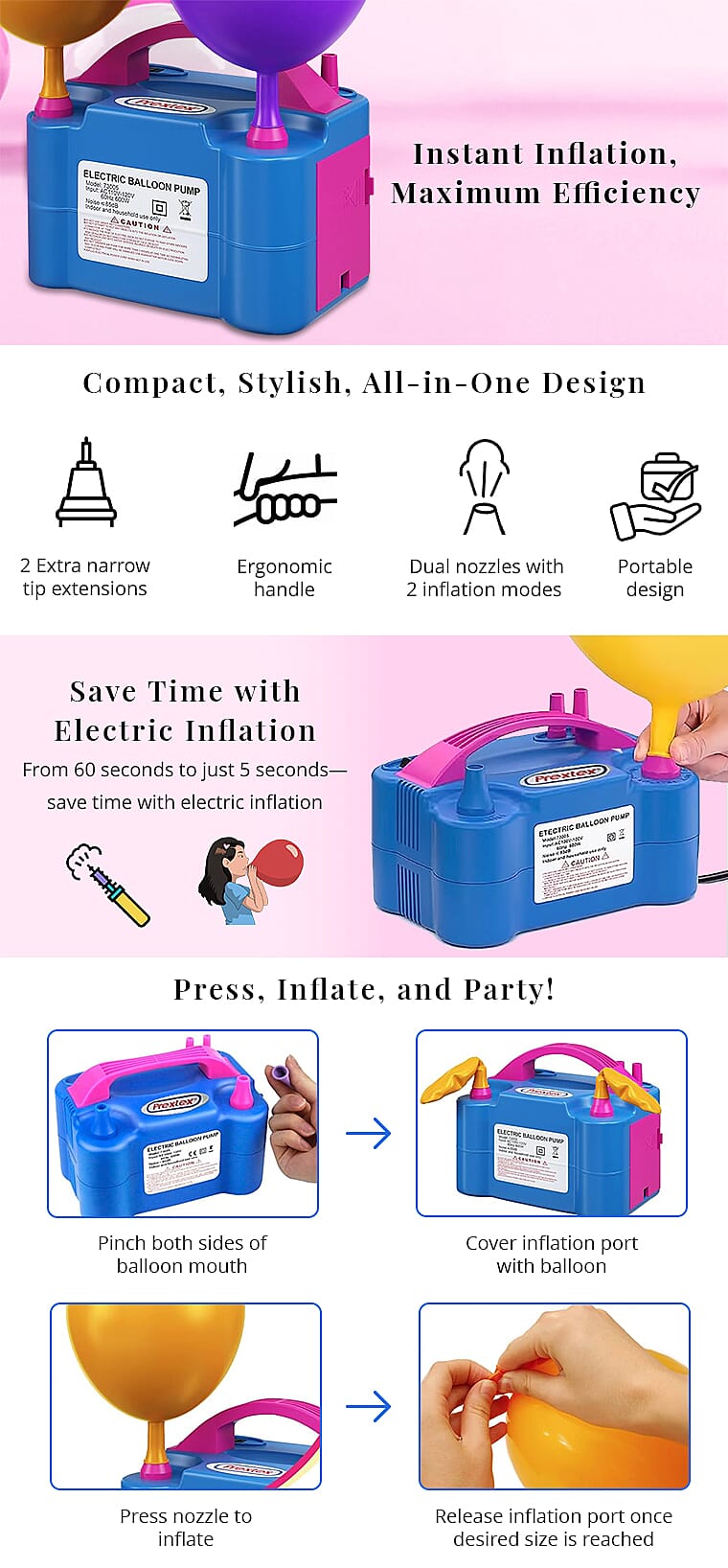 Closeout Prextex Electric Balloon Pump Inflator Banner