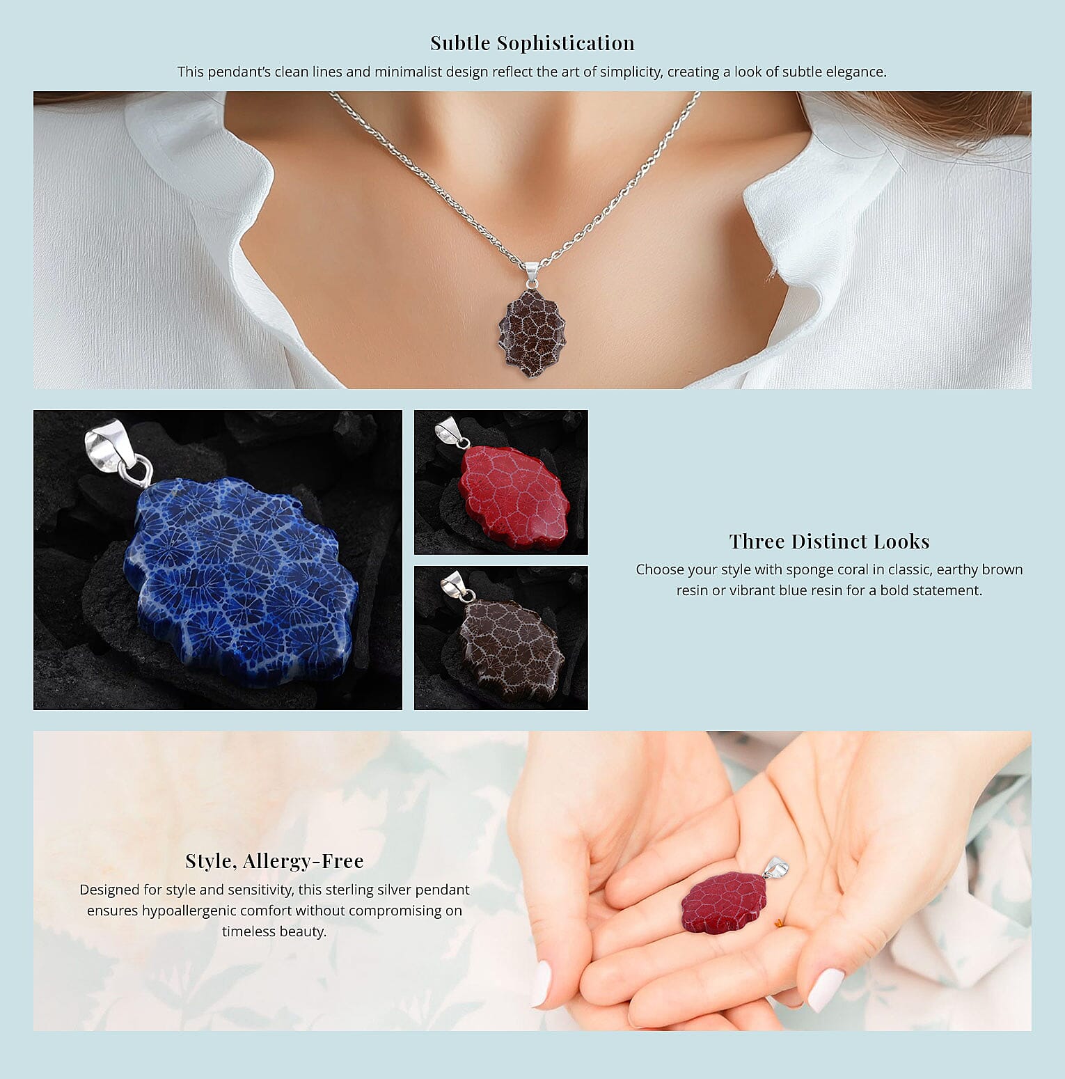 Sponge Coral Brown Fancy Pendant in Sterling Silver Banner