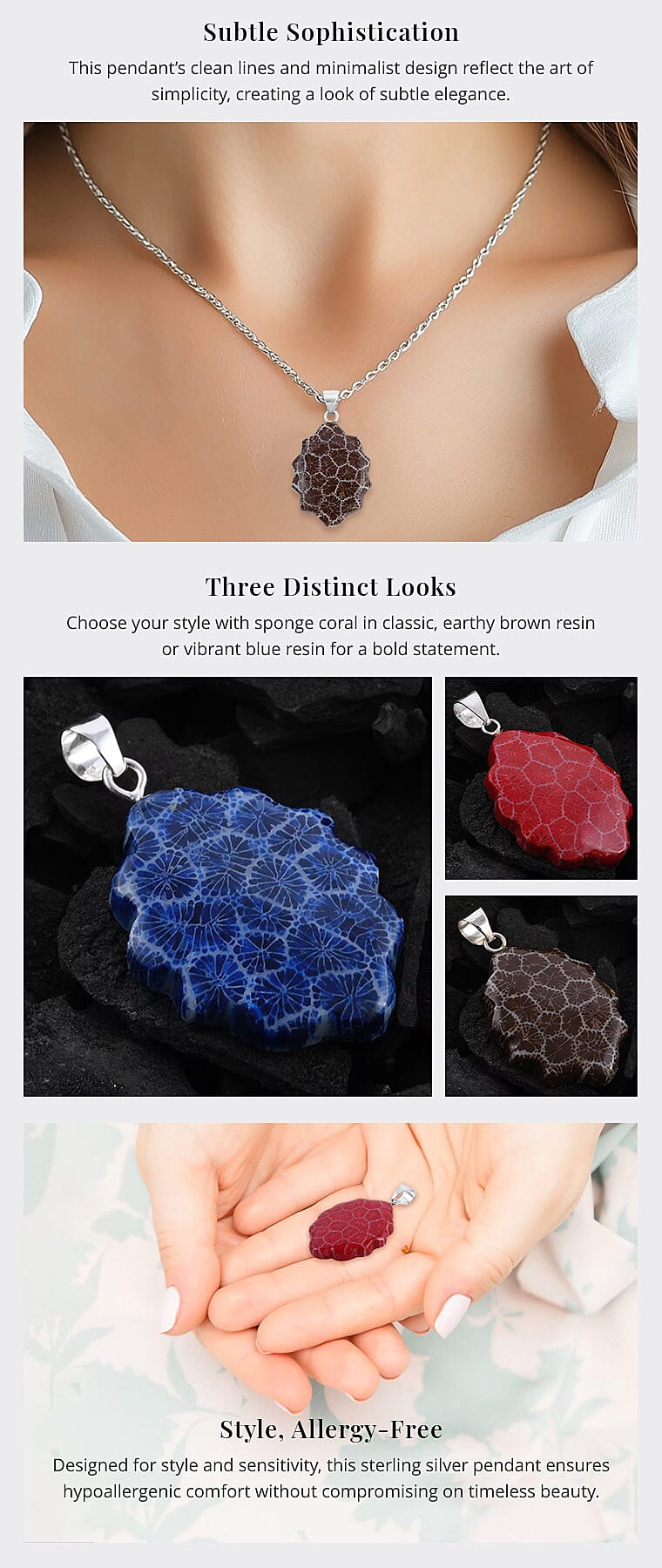 Sponge Coral Brown Fancy Pendant in Sterling Silver Banner