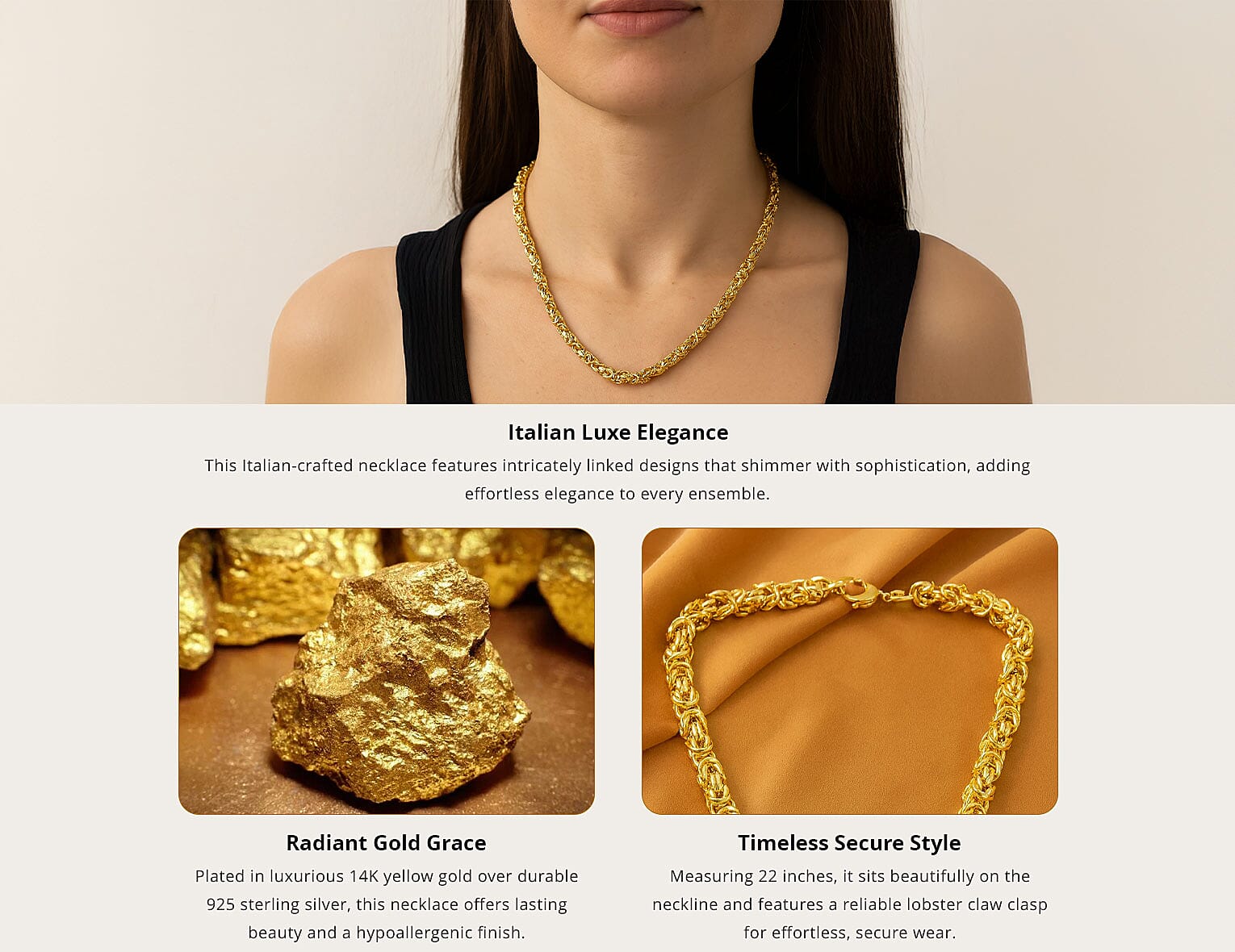 La Bella Italian 14K Yellow Gold Over Sterling Silver Necklace 22 Inches 81.72 Grams Banner