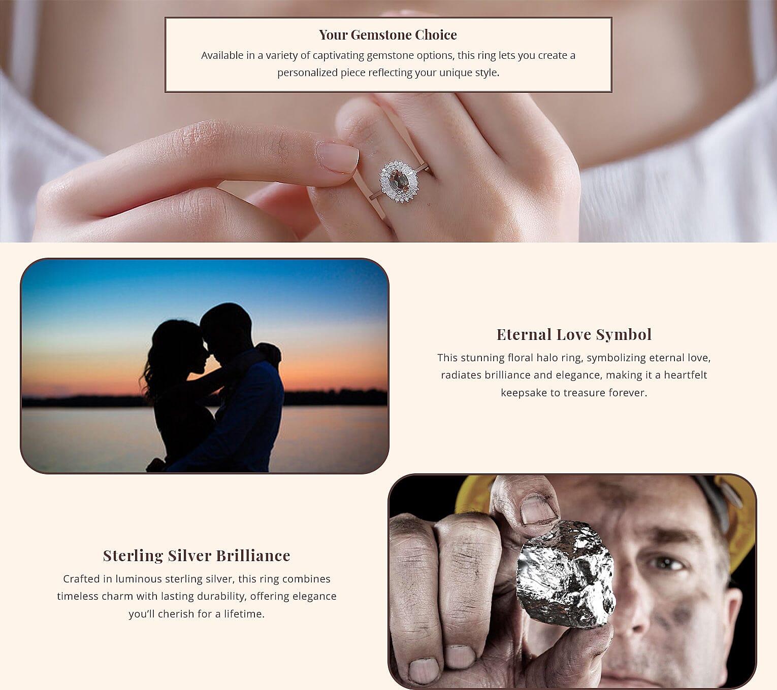 Premium Jenipapo Andalusite and Moissanite 1.25 ctw Winter Sky Halo Ring in Rhodium Over Sterling Silver Banner