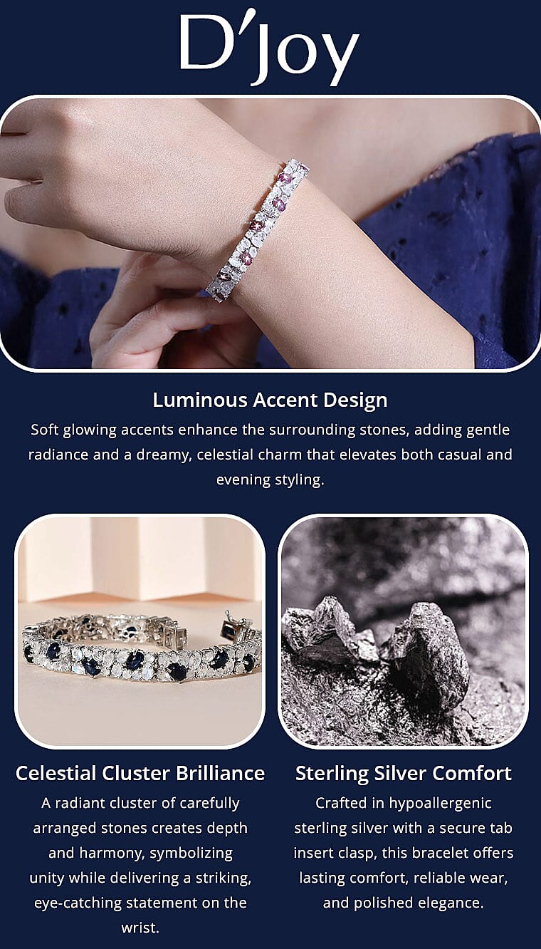 D'Joy India Star Ruby and Moon Glow Moonstone 21.80 ctw Celestial Bracelet in Platinum Over Sterling Silver (6.50 In) Banner