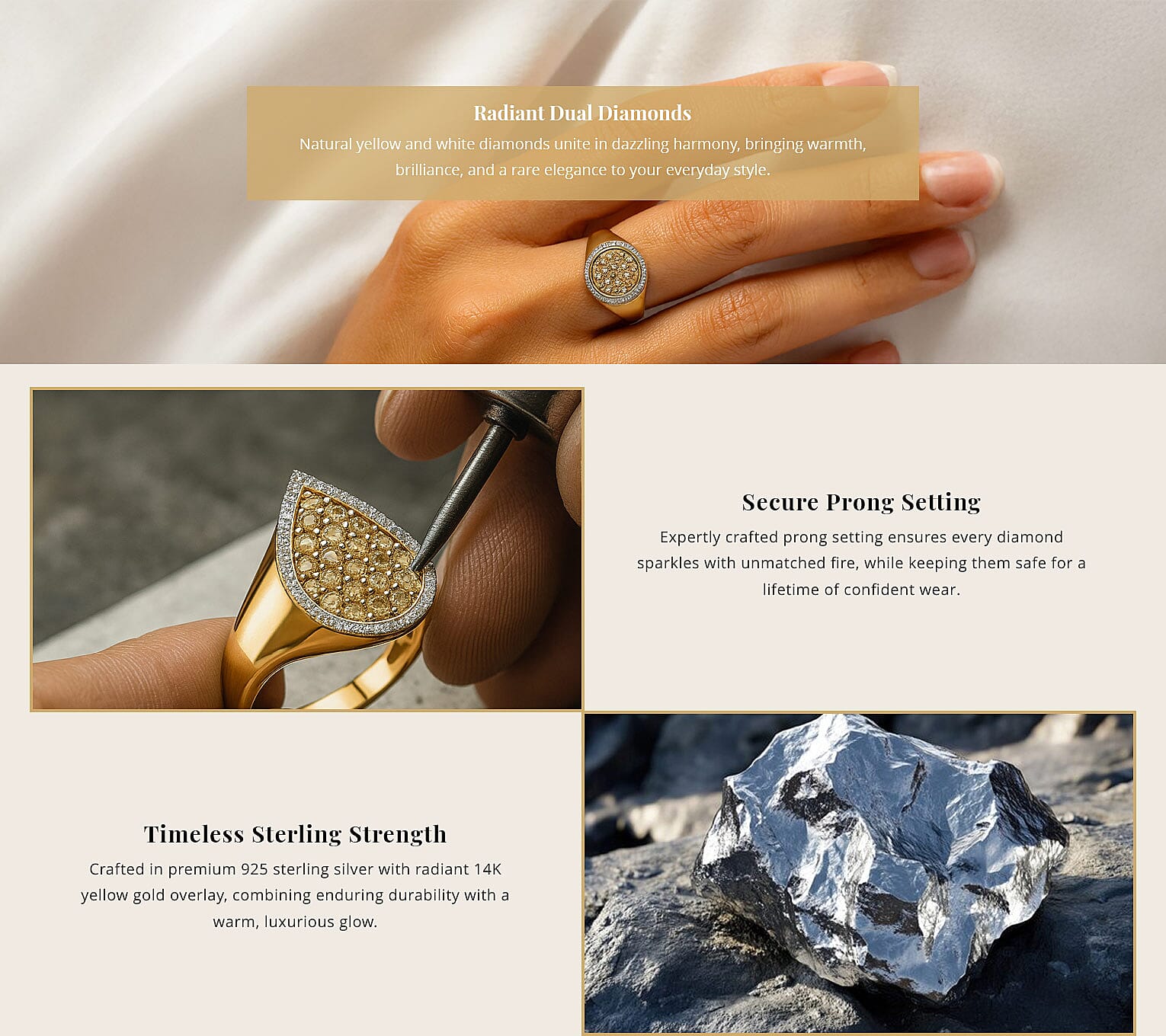 I3 Natural Yellow and White Diamond 1.00 ctw Ring in 14K Yellow Gold Over Sterling Silver Banner