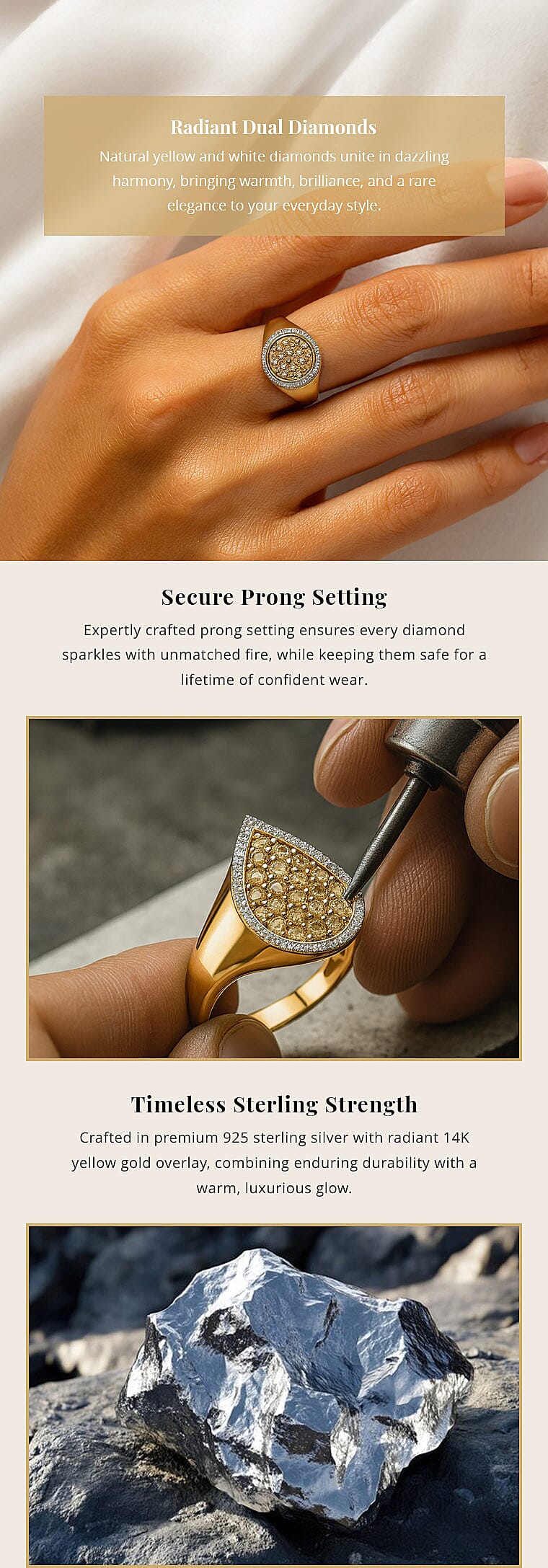 I3 Natural Yellow and White Diamond 1.00 ctw Ring in 14K Yellow Gold Over Sterling Silver Banner