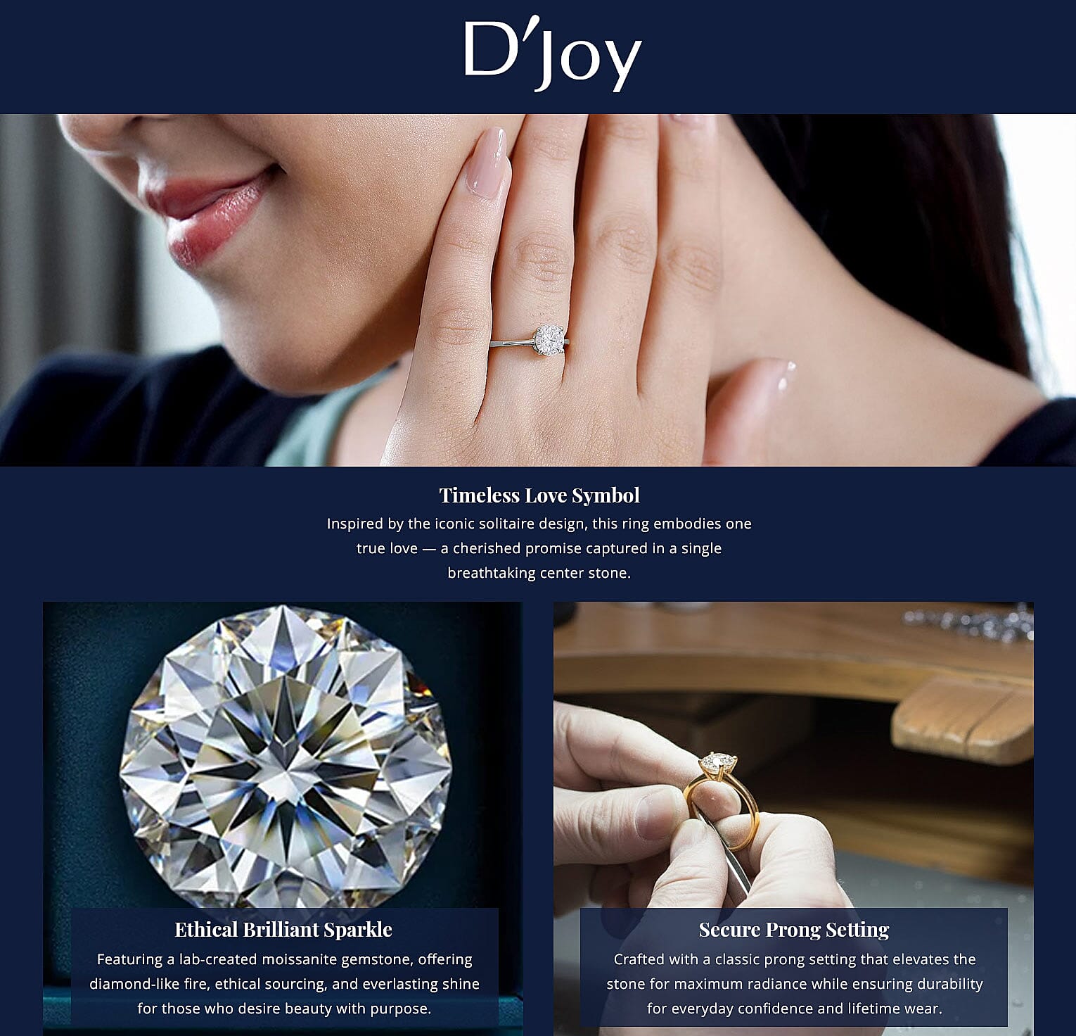 D'Joy Moissanite 0.90 ctw Solitaire Ring in Rhodium Over Sterling Silver Banner