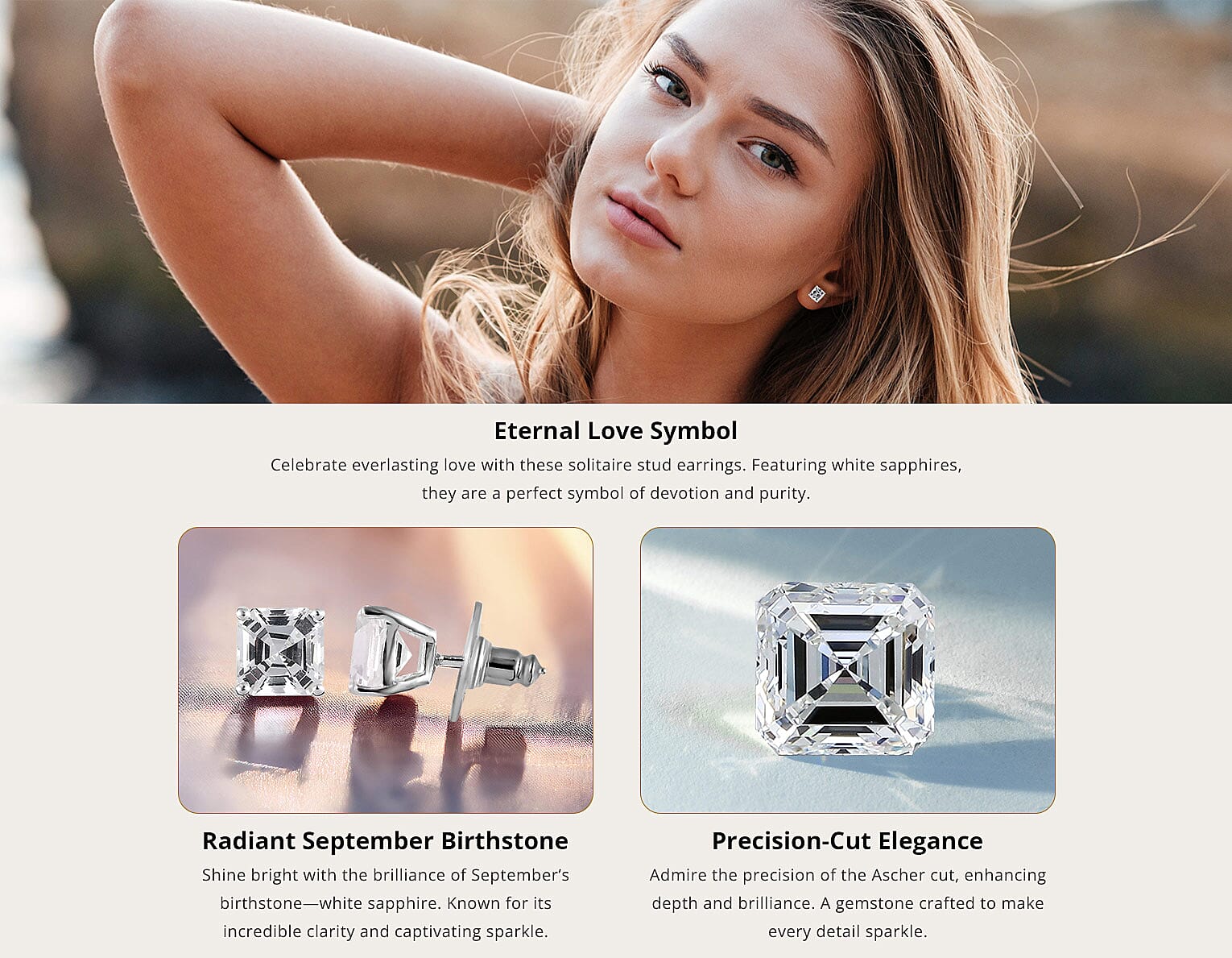 Asscher Cut Lab Created White Sapphire Solitaire Stud Earrings Banner