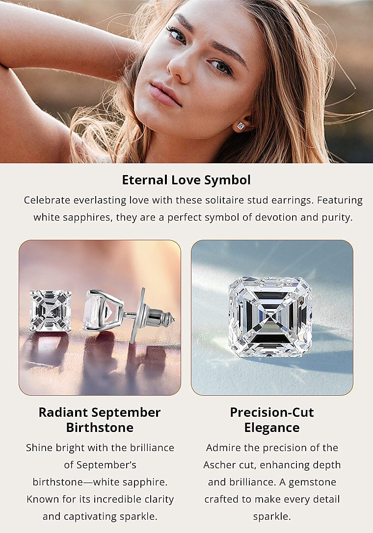 Asscher Cut Lab Created White Sapphire Solitaire Stud Earrings Banner