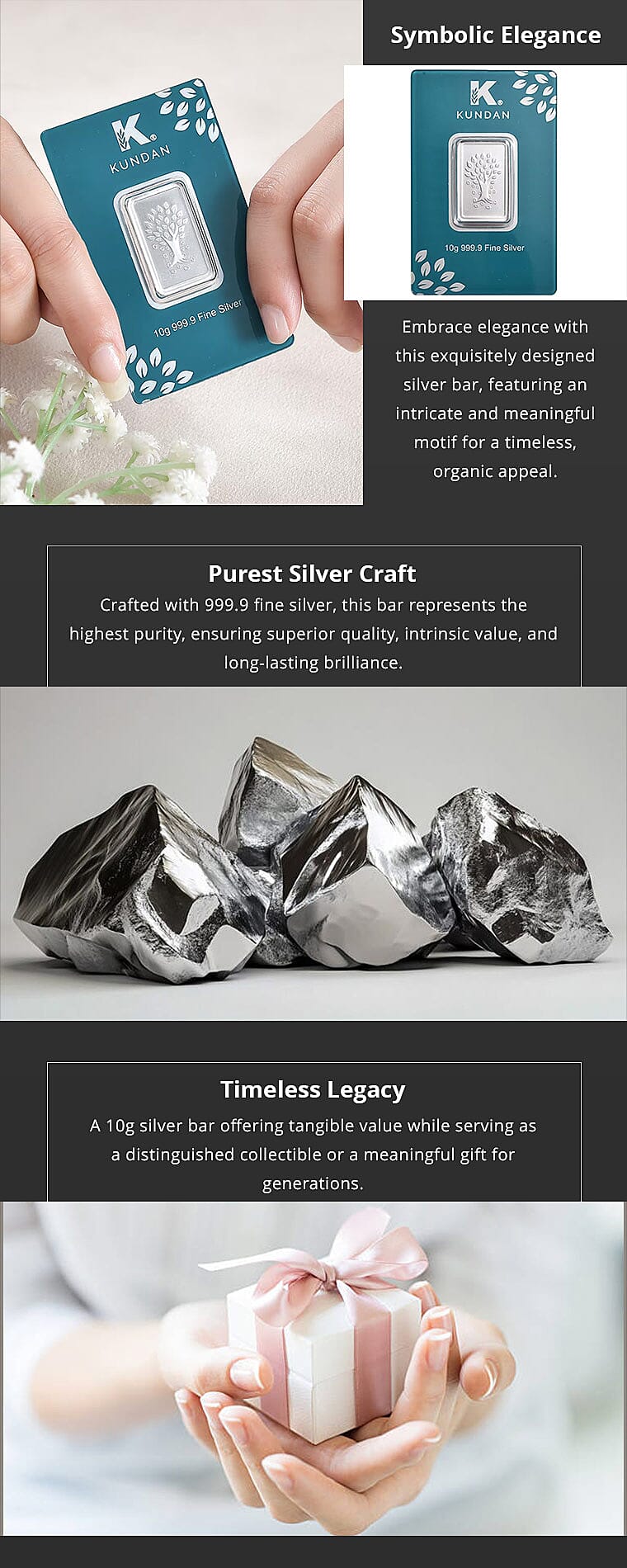 Kundan 999.9 Fine Silver Kalpataru Tree Bar 10 Grams Banner