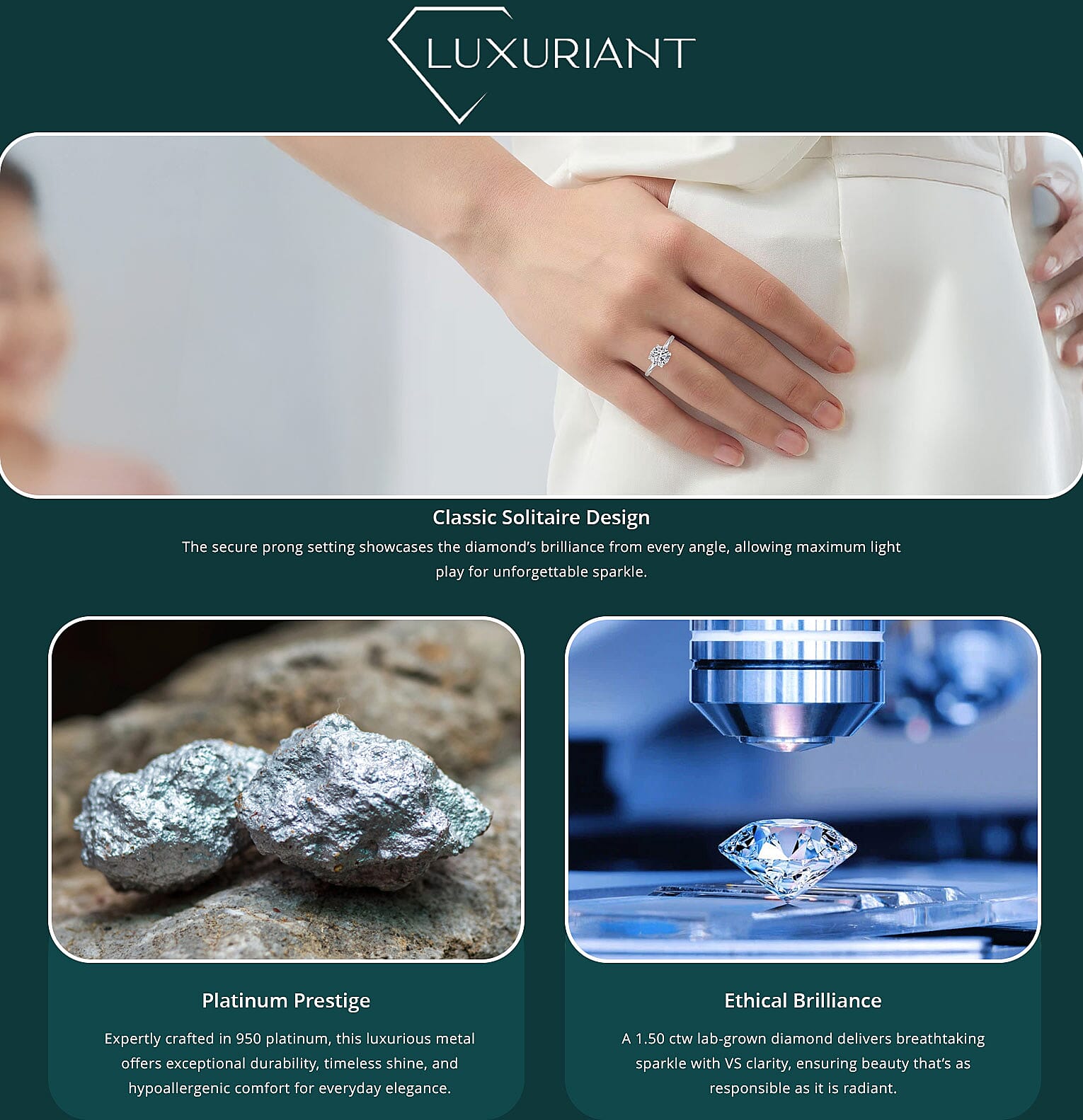 Luxuriant Lab Grown Diamond VS 1.50 ctw Solitaire Ring in 950 Platinum 4.20 Grams Banner