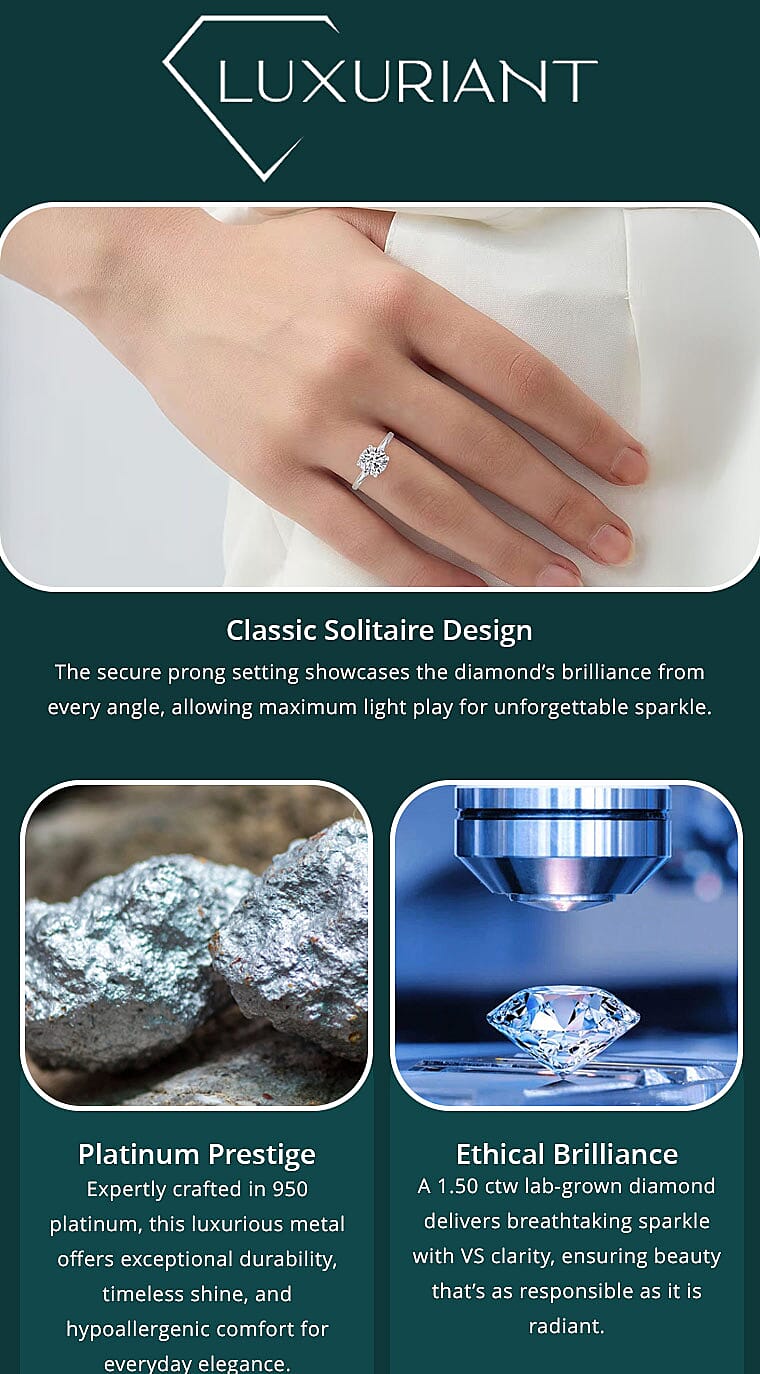 Luxuriant Lab Grown Diamond VS 1.50 ctw Solitaire Ring in 950 Platinum 4.20 Grams Banner