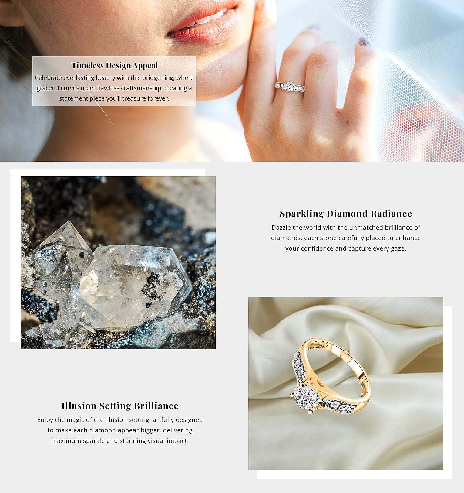 Diamond 0.10 ctw Bridge Ring in 14K Yellow Gold Over Sterling Silver Banner