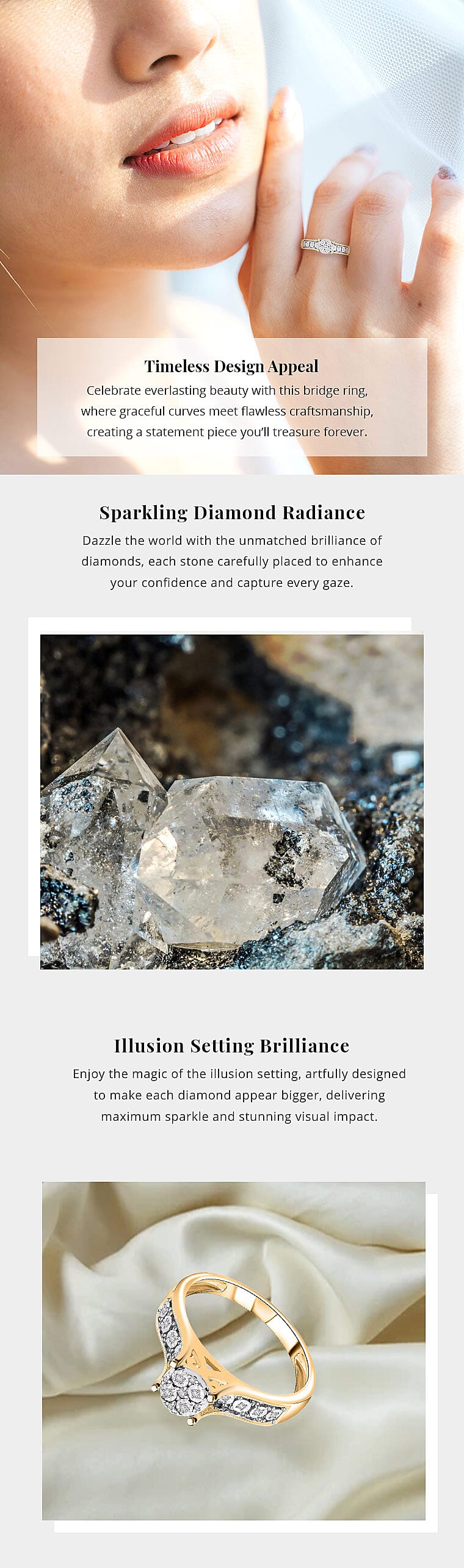 Diamond 0.10 ctw Bridge Ring in 14K Yellow Gold Over Sterling Silver Banner