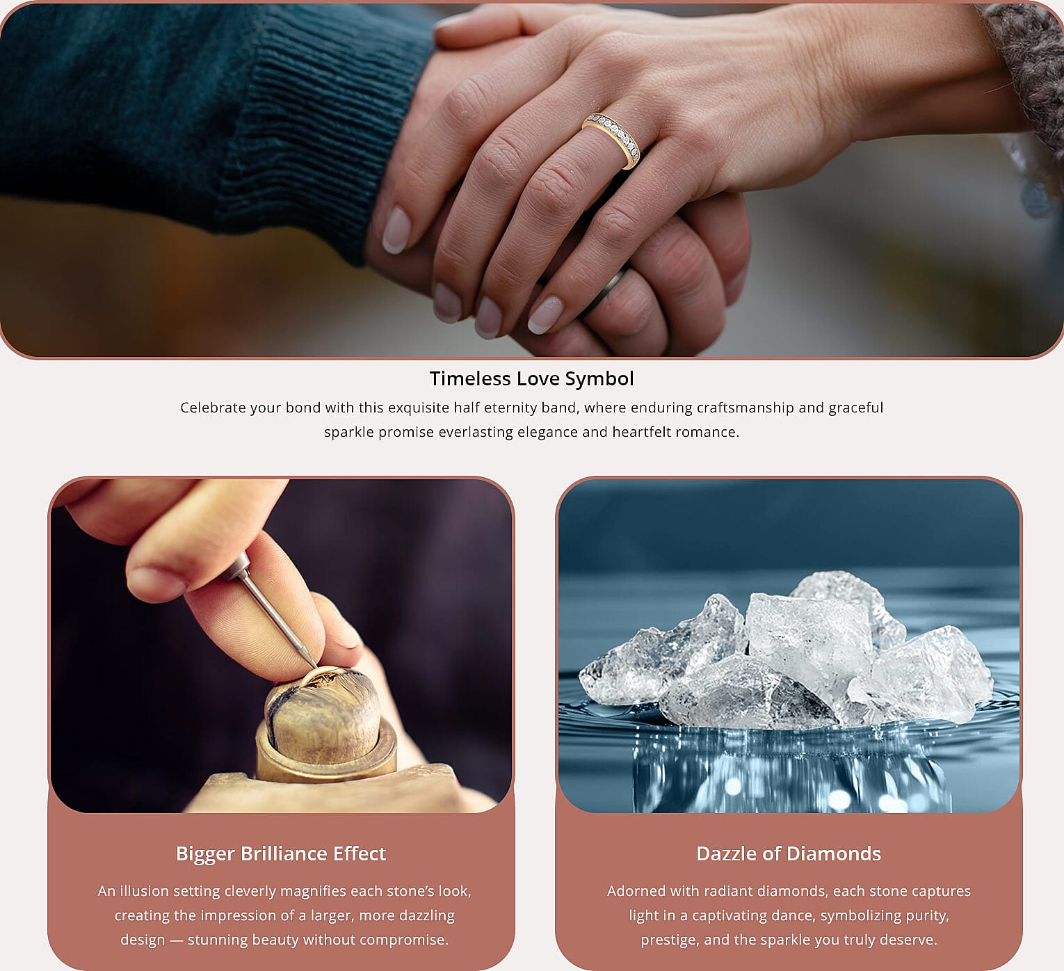 Diamond 0.05 ctw Half Eternity Band Ring in 14K Yellow Gold Over Sterling Silver Banner