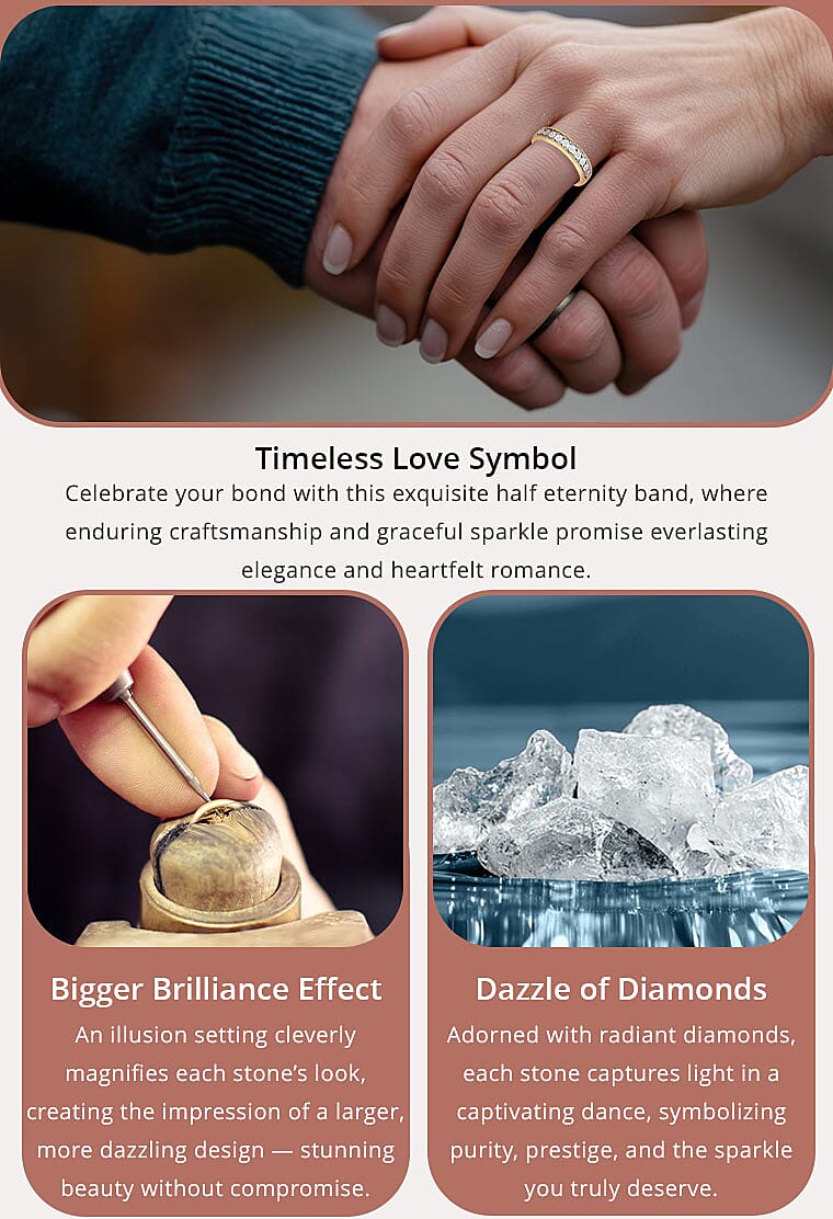 Diamond 0.05 ctw Half Eternity Band Ring in 14K Yellow Gold Over Sterling Silver Banner