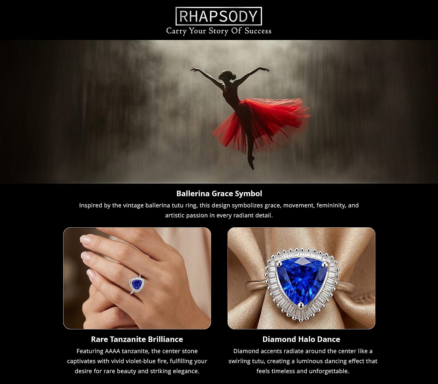 Rhapsody AAAA Tanzanite and E-F VS2 Diamond 2.50 ctw Trillion Shape Ballerina Ring in 950 Platinum (Size 9.0) 6.5 Grams Banner