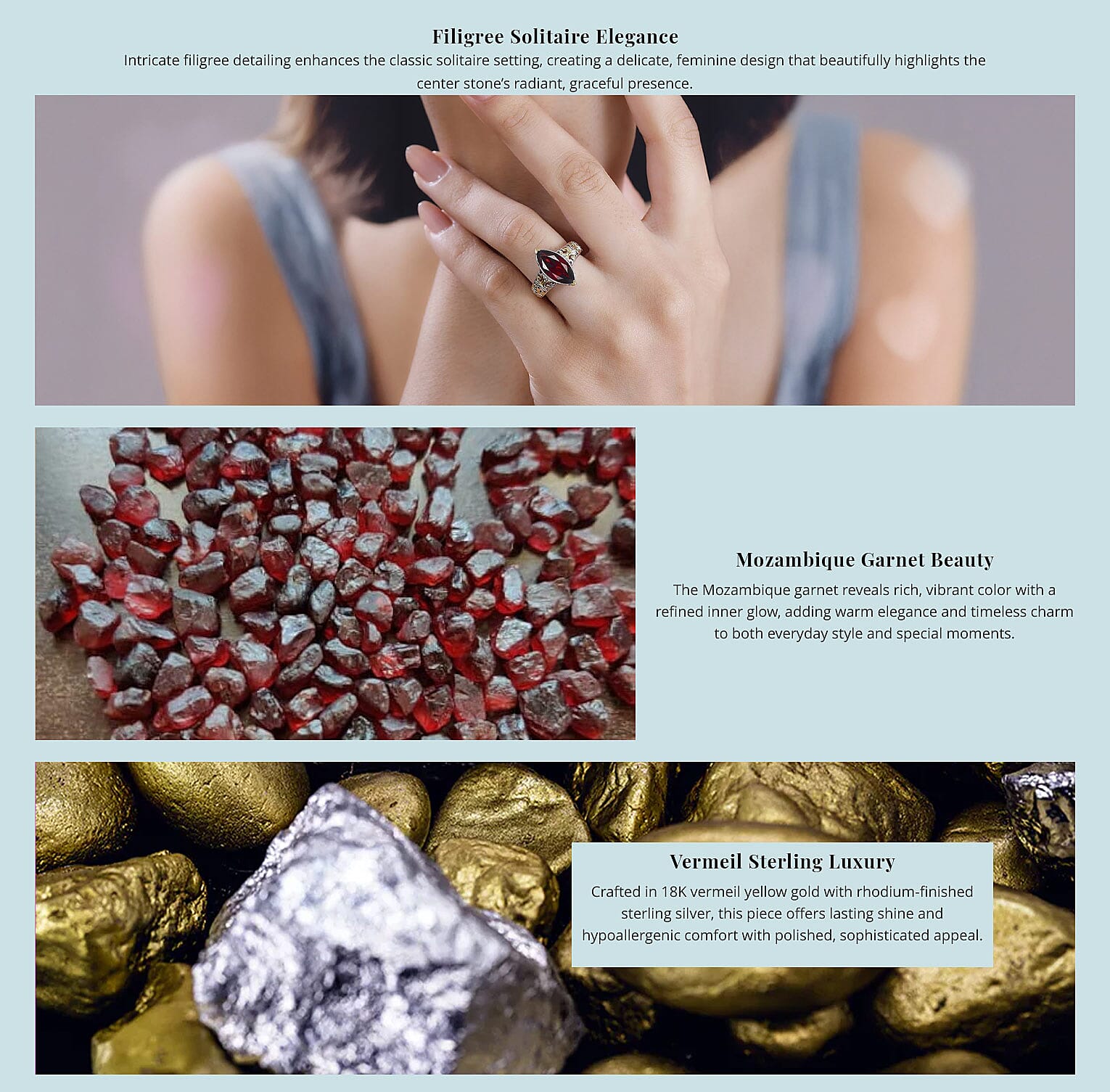 Mozambique Garnet 3.40 ctw Filigree Ring in 18K Vermeil YG and Rhodium Over Sterling Silver Banner