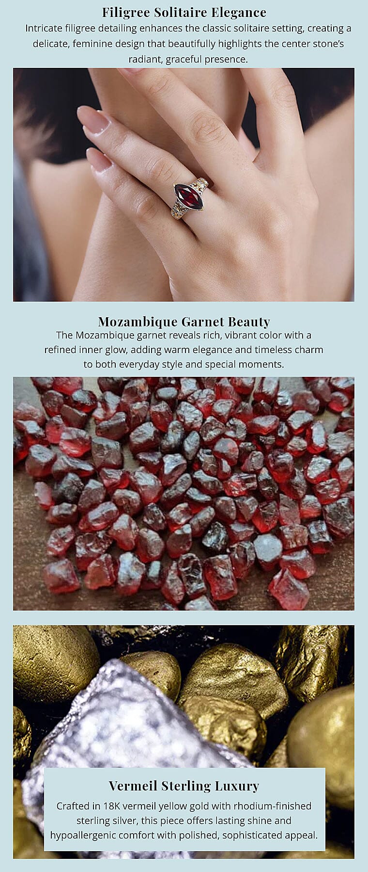 Mozambique Garnet 3.40 ctw Filigree Ring in 18K Vermeil YG and Rhodium Over Sterling Silver Banner