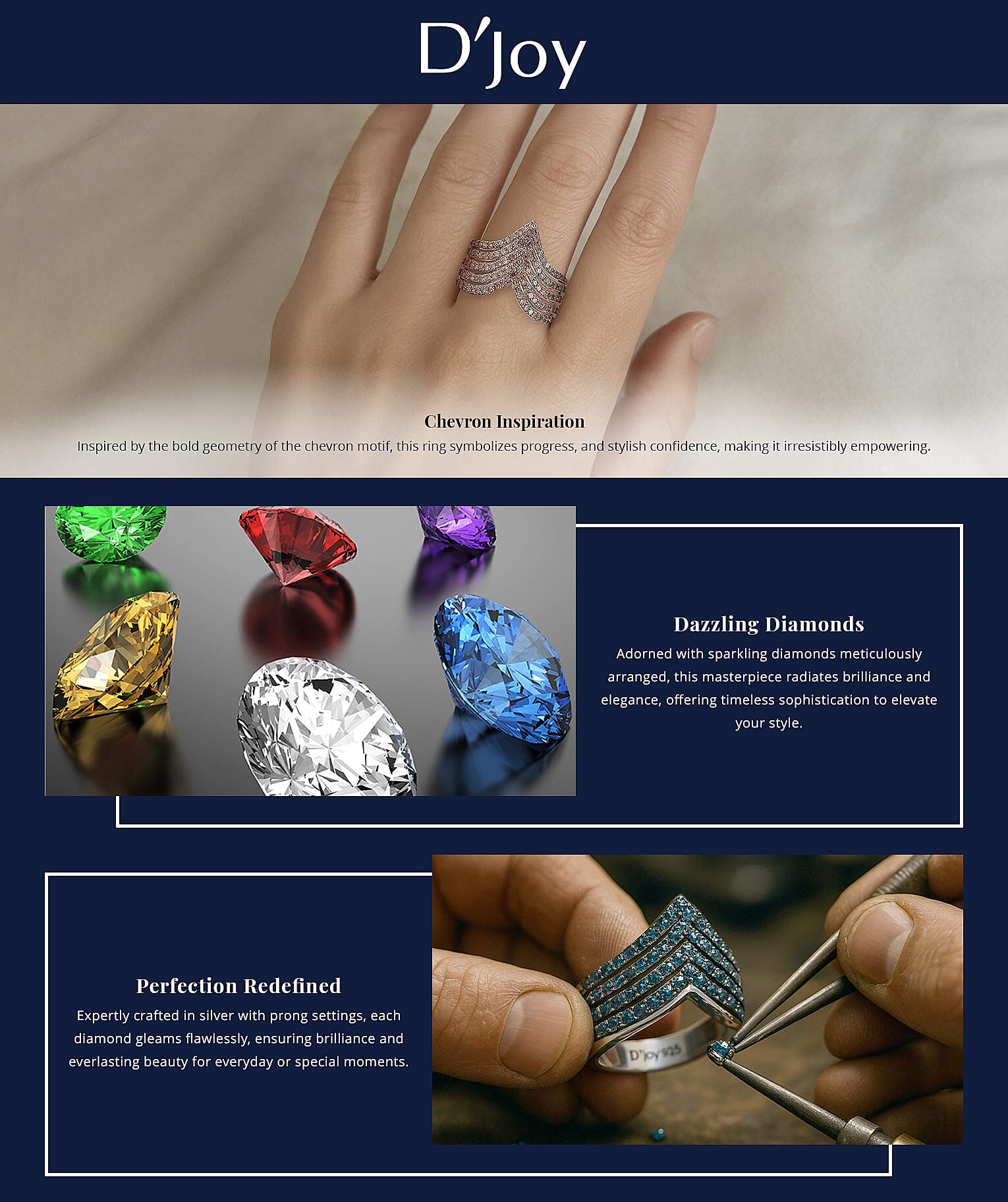 D'Joy Blue Diamond 1.00 ctw Chevron Ring in Rhodium Over Sterling Silver Banner