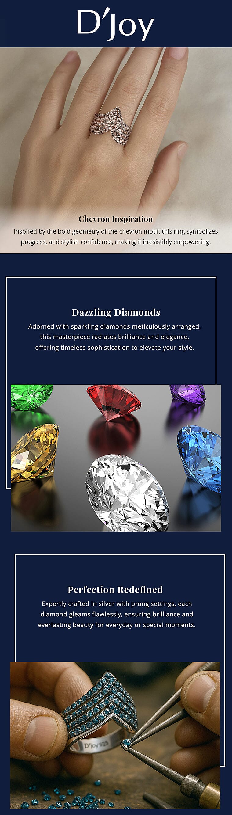 D'Joy Blue Diamond 1.00 ctw Chevron Ring in Rhodium Over Sterling Silver Banner