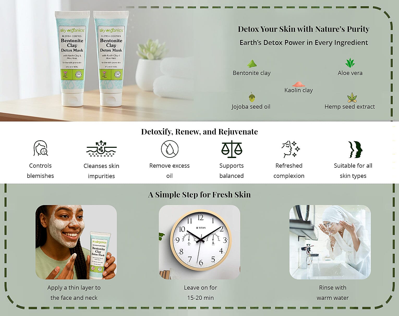 Closeout Sky Organics Bentonite Clay Detox Mask with Kaolin Clay & Aloe Vera BOGO (2x4oz) Banner