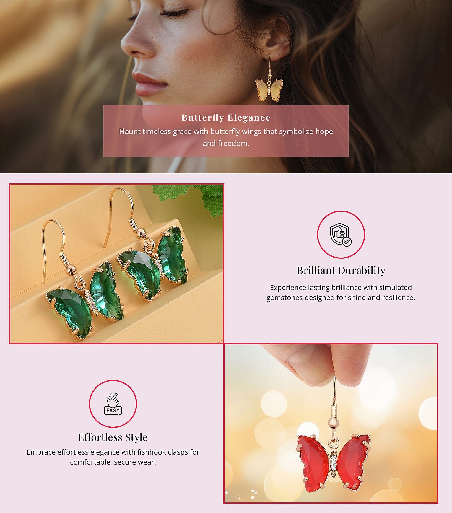 Simulated Diamond Butterfly Earrings Banner