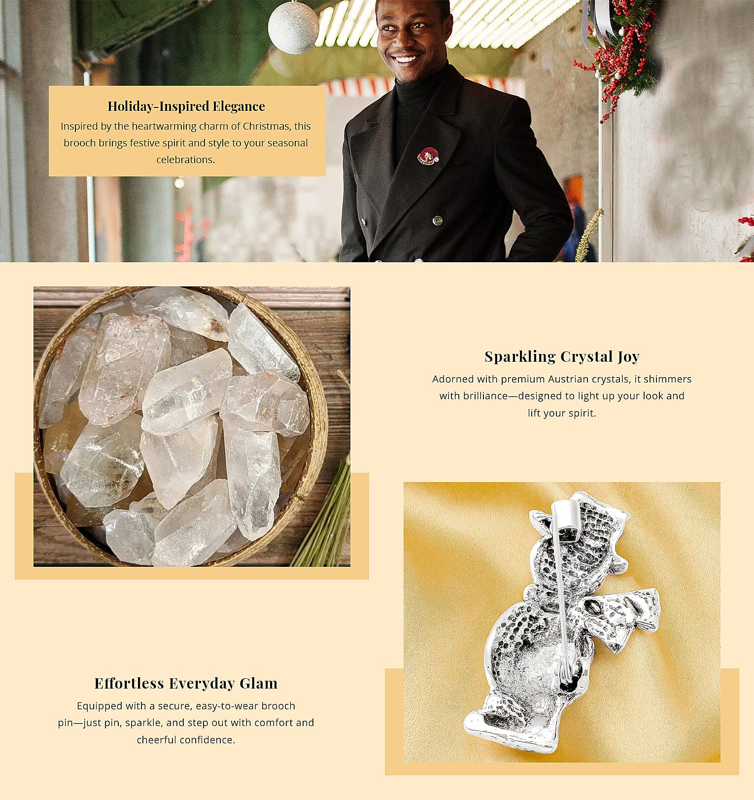 Red and White Austrian Crystal and Enameled Christmas Cap Brooch in Goldtone, Jewelry Gift For Women, Christmas Cap Pin Banner