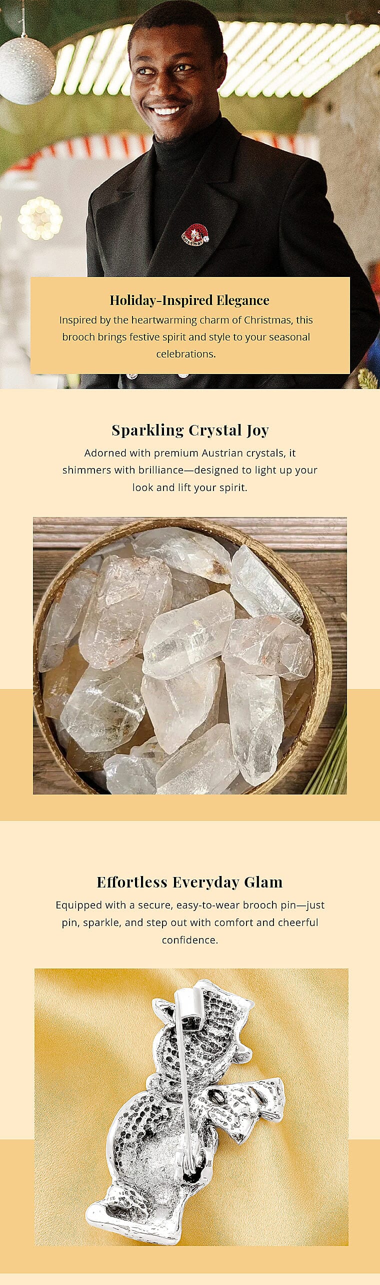 Red and White Austrian Crystal and Enameled Christmas Cap Brooch in Goldtone, Jewelry Gift For Women, Christmas Cap Pin Banner