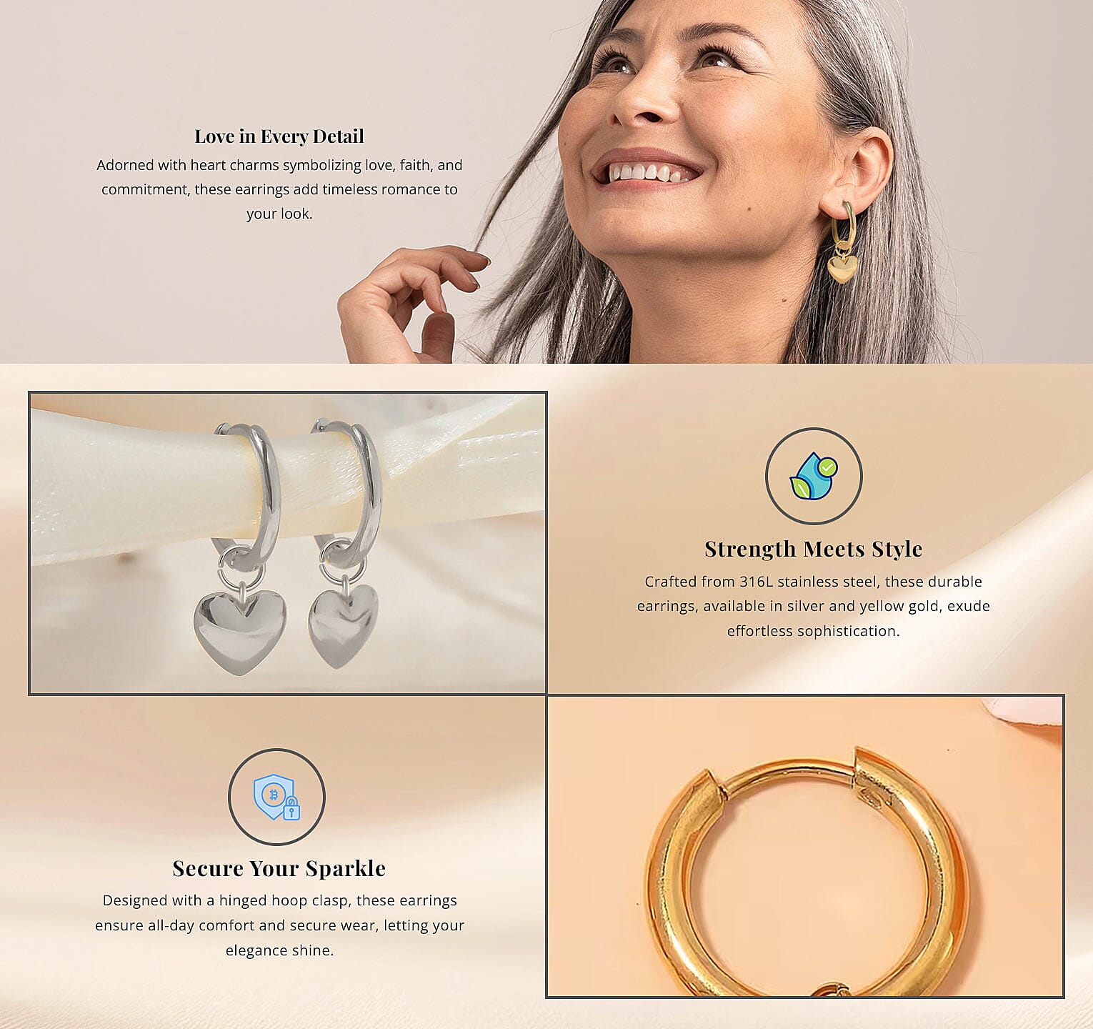 Heart Hoop Earrings in Stainless Steel Banner