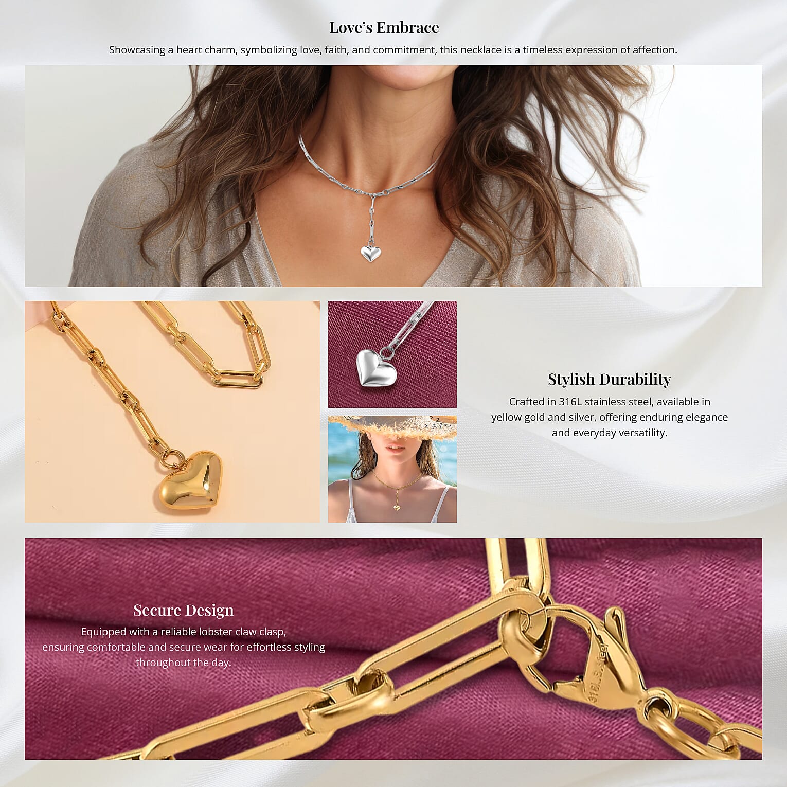 Heart Necklace in ION Plated Yellow Gold Stainless Steel Banner