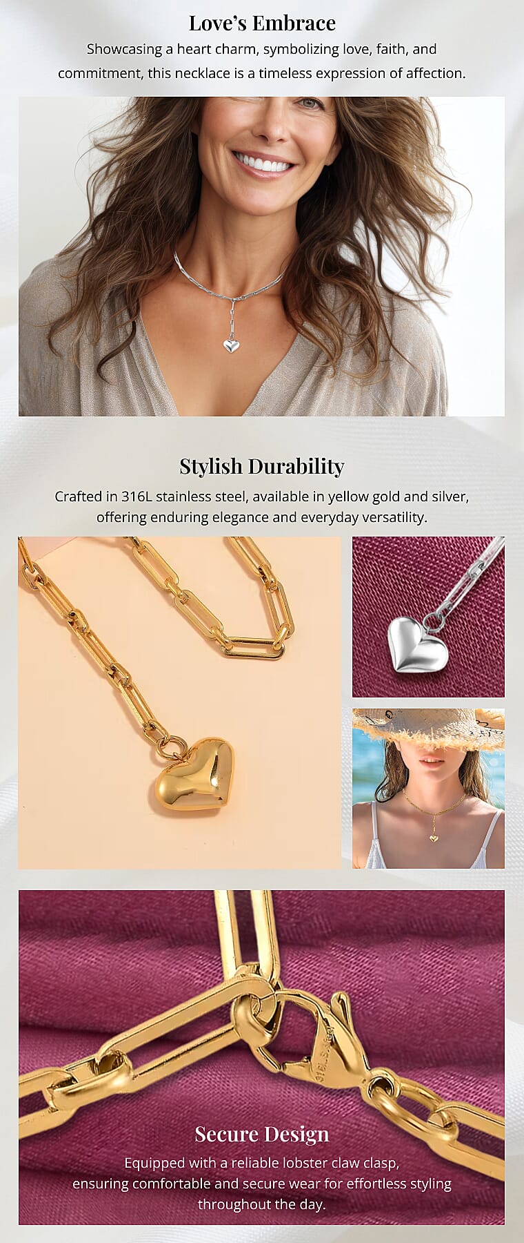 Heart Necklace in ION Plated Yellow Gold Stainless Steel Banner