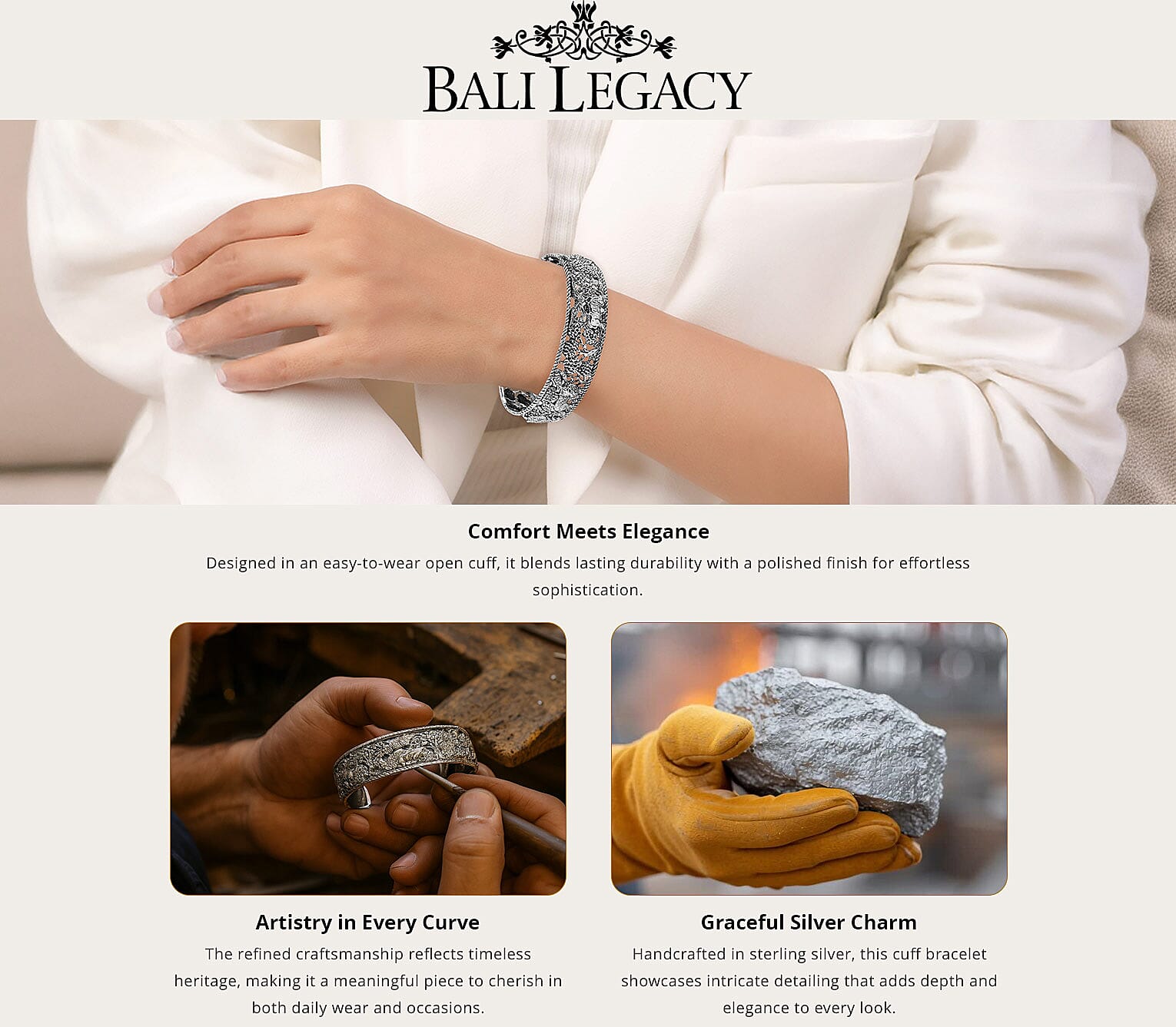 Bali Legacy Jungle Safari Cuff Bracelet in Sterling Silver (7.25 In) 32.15 Grams Banner