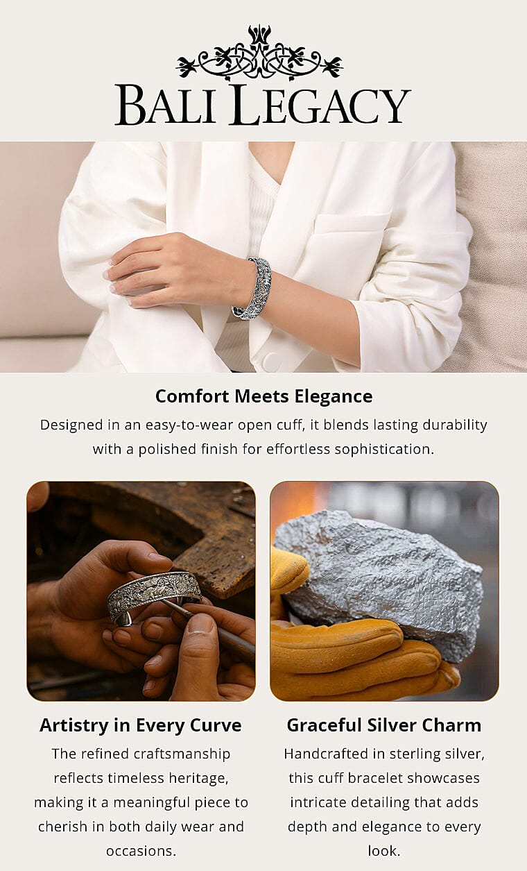 Bali Legacy Jungle Safari Cuff Bracelet in Sterling Silver (7.25 In) 32.15 Grams Banner