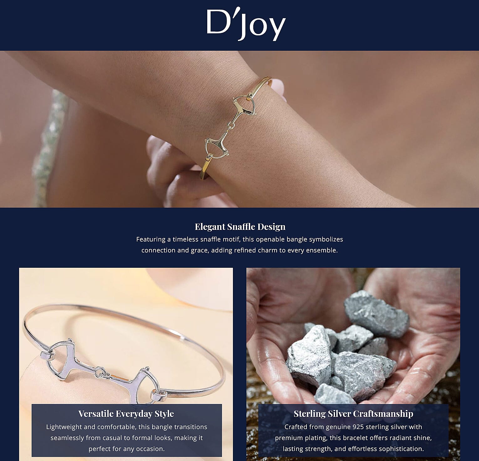 D'Joy Snaffle Openable Bangle Bracelet in 18K Vermeil Yellow Gold Over Sterling Silver (7.25 In) 7.97 Grams Banner