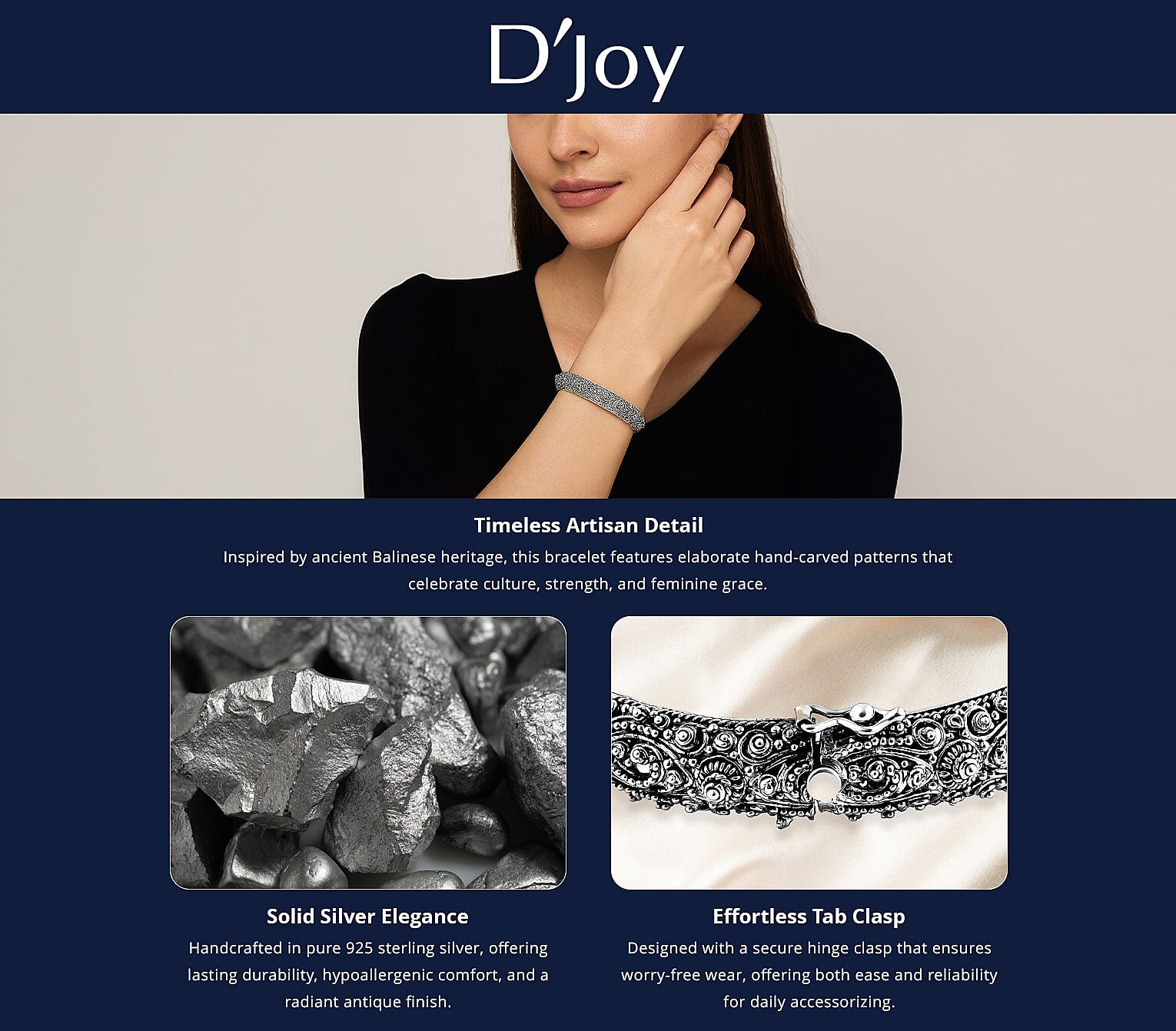 Bali Legacy Sterling Silver Filigree Bangle Bracelet (6.50 In) 35.61 Grams Banner