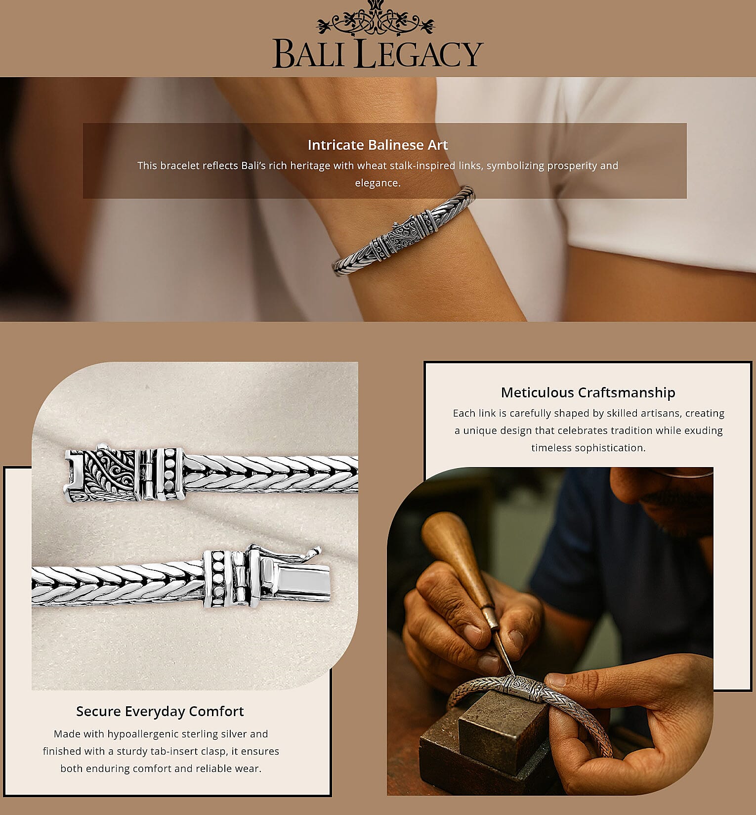 Bali Legacy Padian Bracelet in Sterling Silver (6.50 In) 38.50 Grams Banner