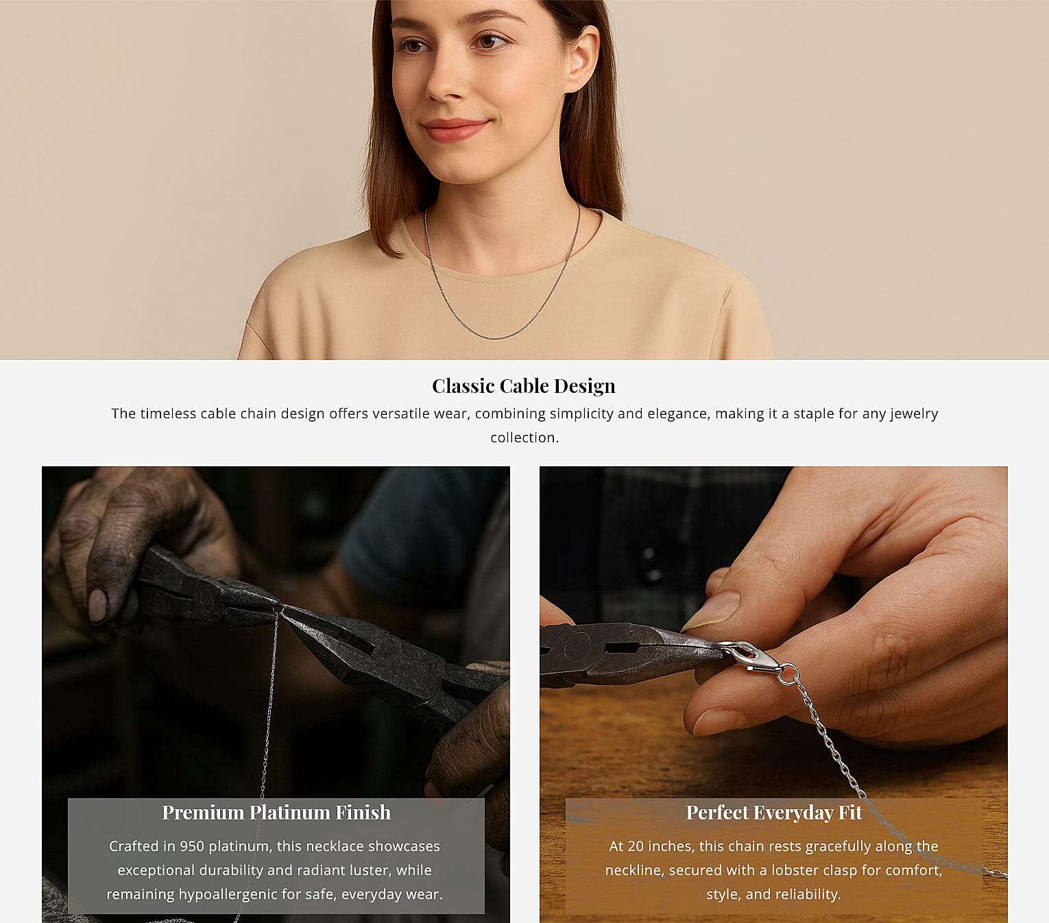Cable Chain Necklace in 950 Platinum 20 Inches 2.26 Grams Banner
