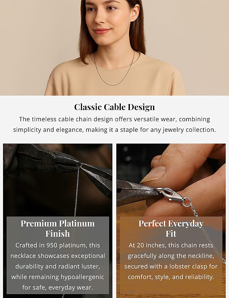 Cable Chain Necklace in 950 Platinum 20 Inches 2.26 Grams Banner