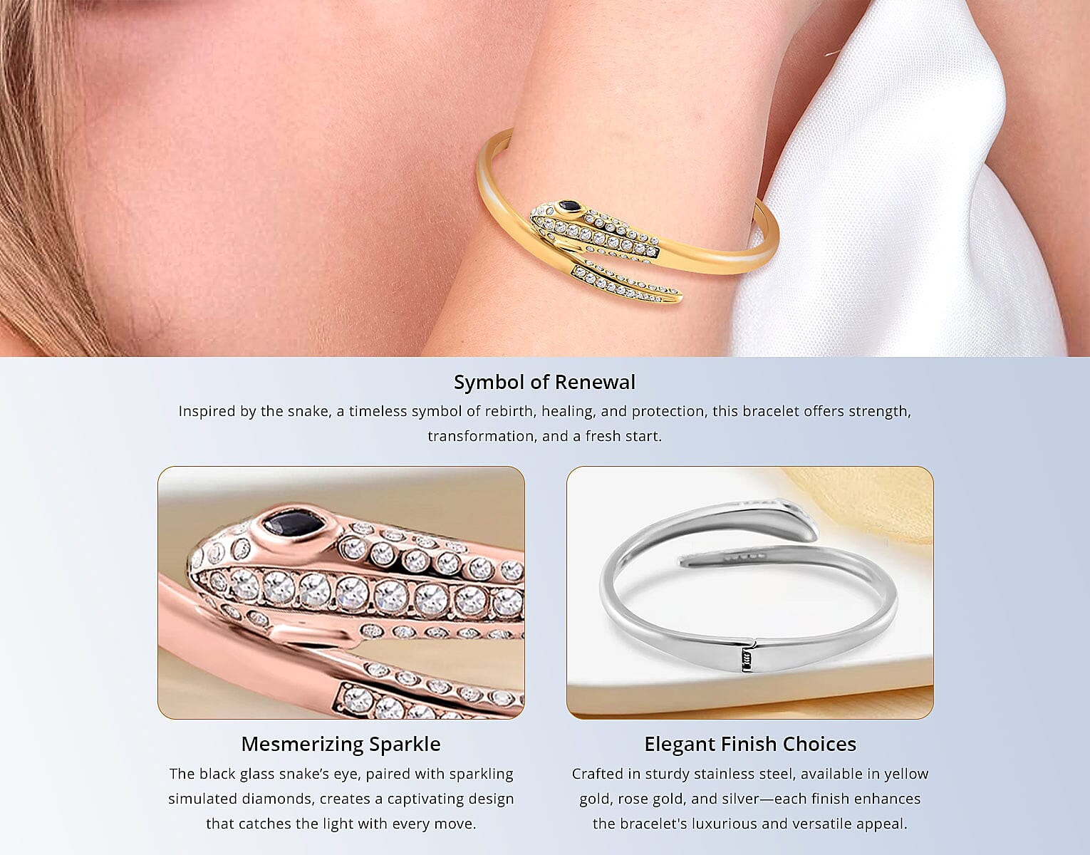 Black Glass and Simulated Diamond 1.00 ctw Bangle Bracelet in ION Plated RG Stainless Steel Banner