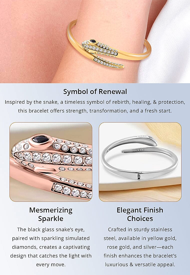 Black Glass and Simulated Diamond 1.00 ctw Bangle Bracelet in ION Plated RG Stainless Steel Banner