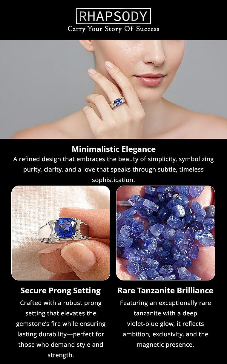 Certified & Appraised Rhapsody AAAA Tanzanite and E-F VS Diamond 3.25 ctw Ring in 950 Platinum 11.90 Grams Banner