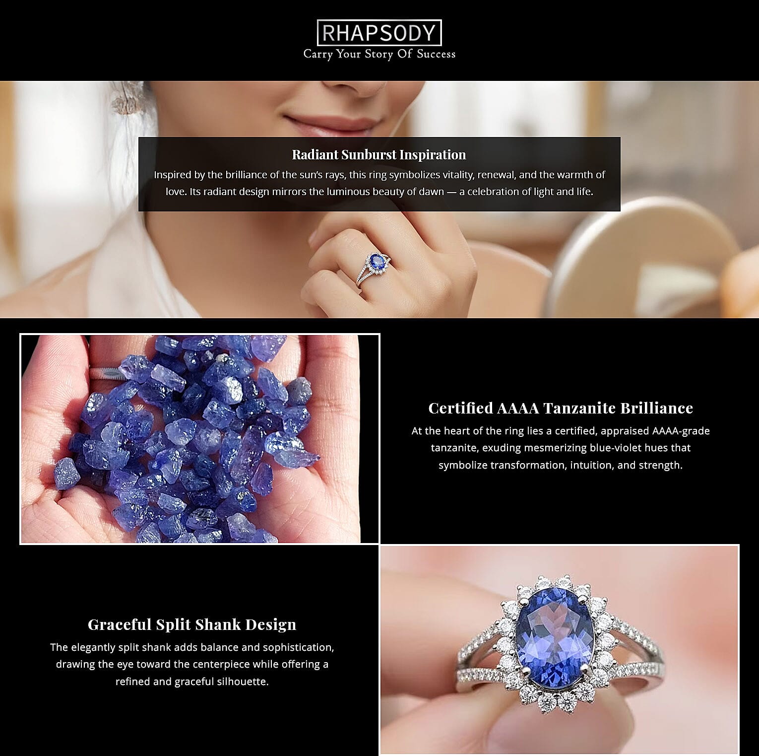 Certified & Appraised Rhapsody AAAA Tanzanite and E-F VS Diamond 2.70 ctw Ring in 950 Platinum 6.60 Grams Banner